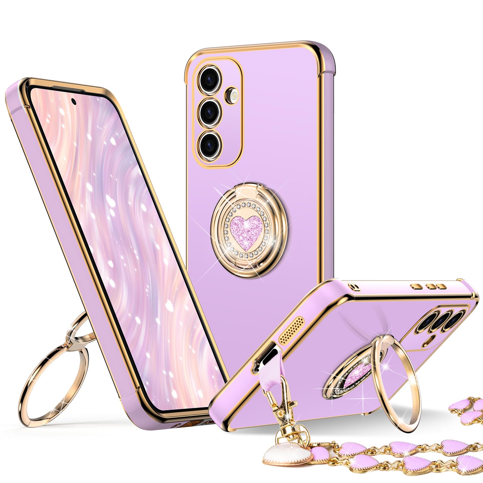 Xyz For Galaxy S24 Fe Case With Stand   For Samsung Galaxy S24 Fe Case With Double Ring   Women Girls Bling Luxury Protective Ph
