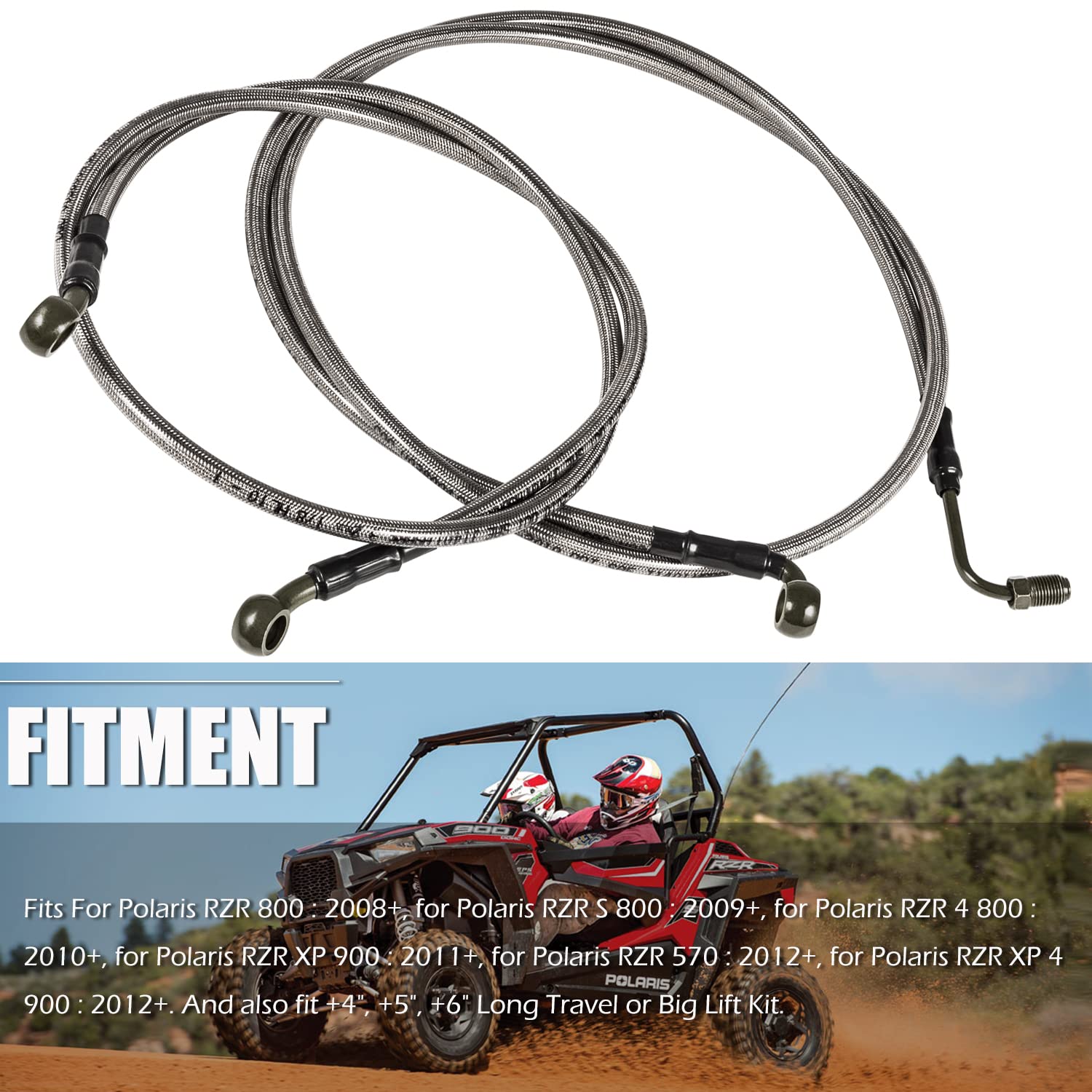 1068 Extended Front/Rear Brake Lines Fit For Atv Polaris Rzr 800/S 800/4 800/Xp 900/570/Xp 4 900