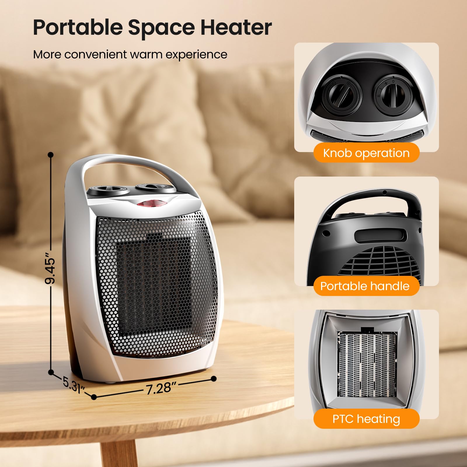 Kismile Small Electric Space Heater Ceramic Space Heater,Portable Heater Fan For Office With Adjustable Thermostat And Overheat