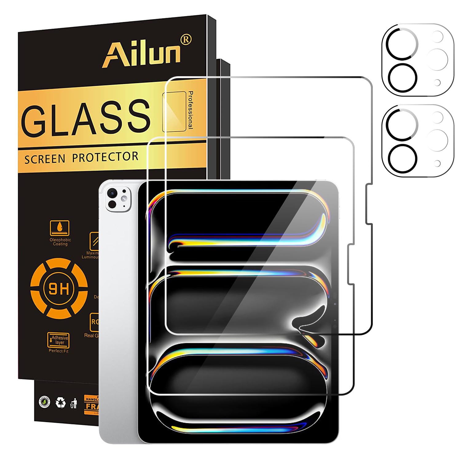Ailun Screen Protector For Ipad Pro 11 Inch 2024 5Th Generation 2 Pack + 2 Pack Camera Lens Protector,Tempered Glass 0.33Mm,Face