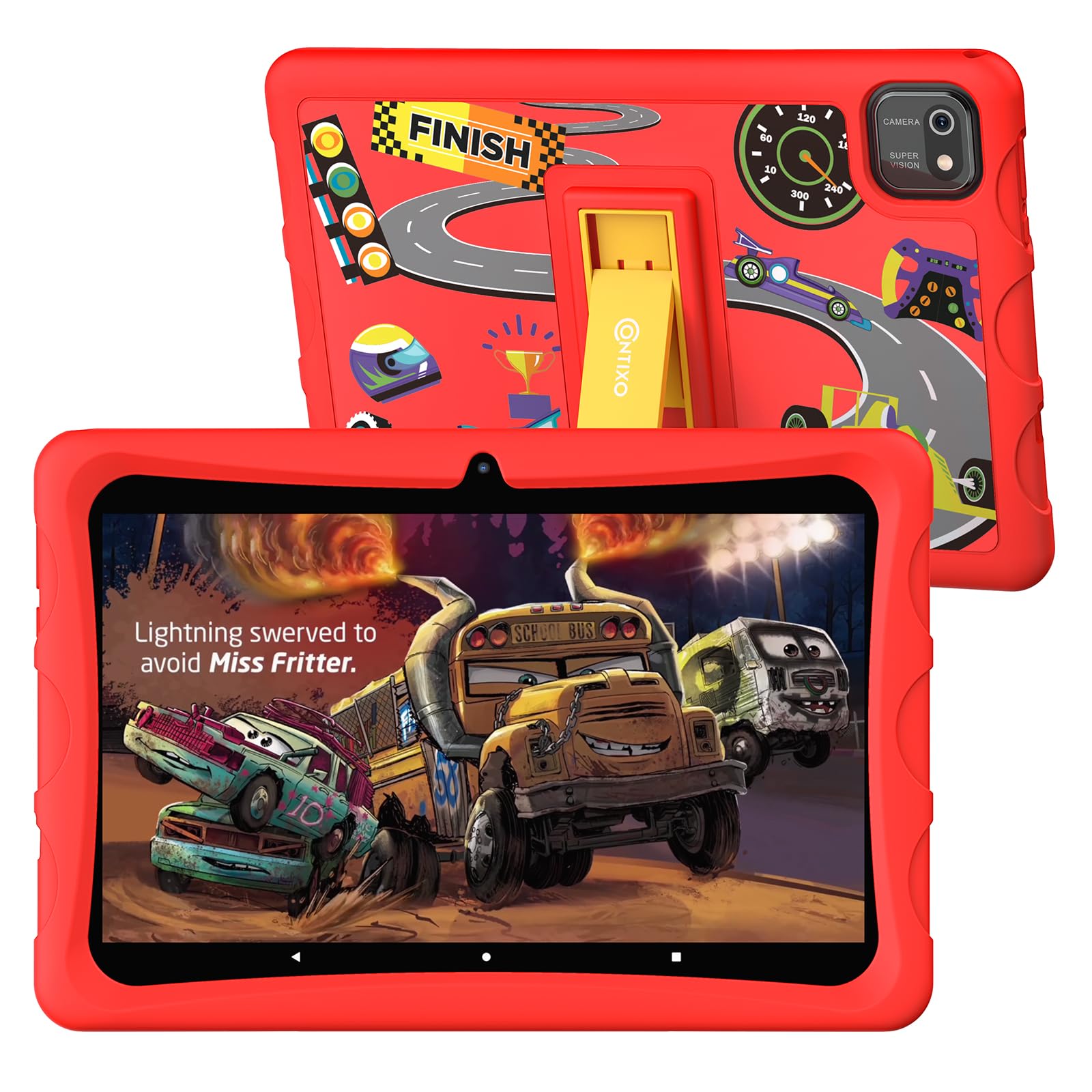 Contixo K103 Kids Tablet   Tablet For Kids Toddler With 80 Disney Storybooks Pre Installed, 10 Inch, 32Gb, Android Wifi, Parental Control, Learning Tablet For Children, Kid Proof Case (Red)