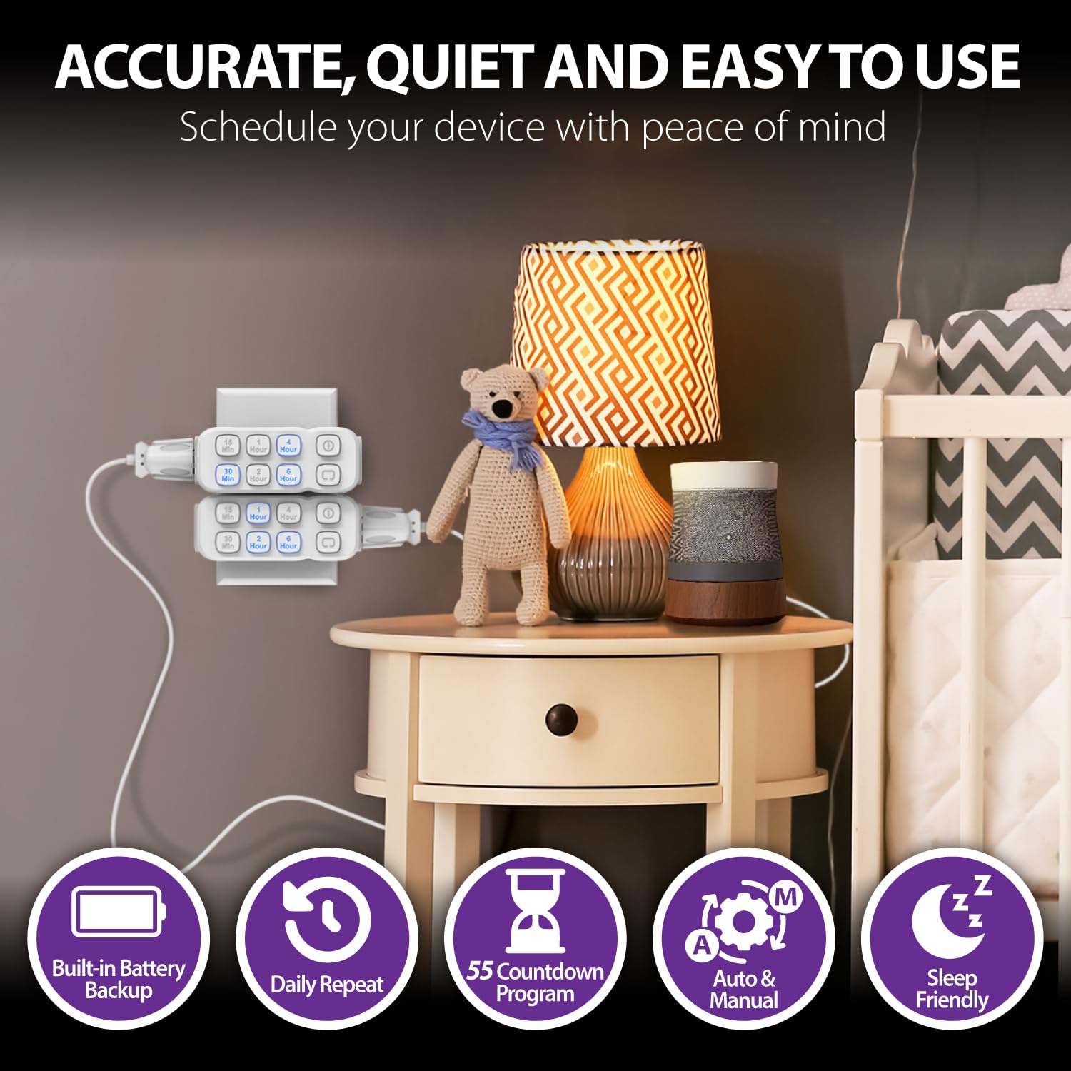 Fosmon Indoor Countdown Timer Outlet, Plug In Light Timers For Electrical Outlets, Heavy Duty Compact Ac Timer For Appliance, La