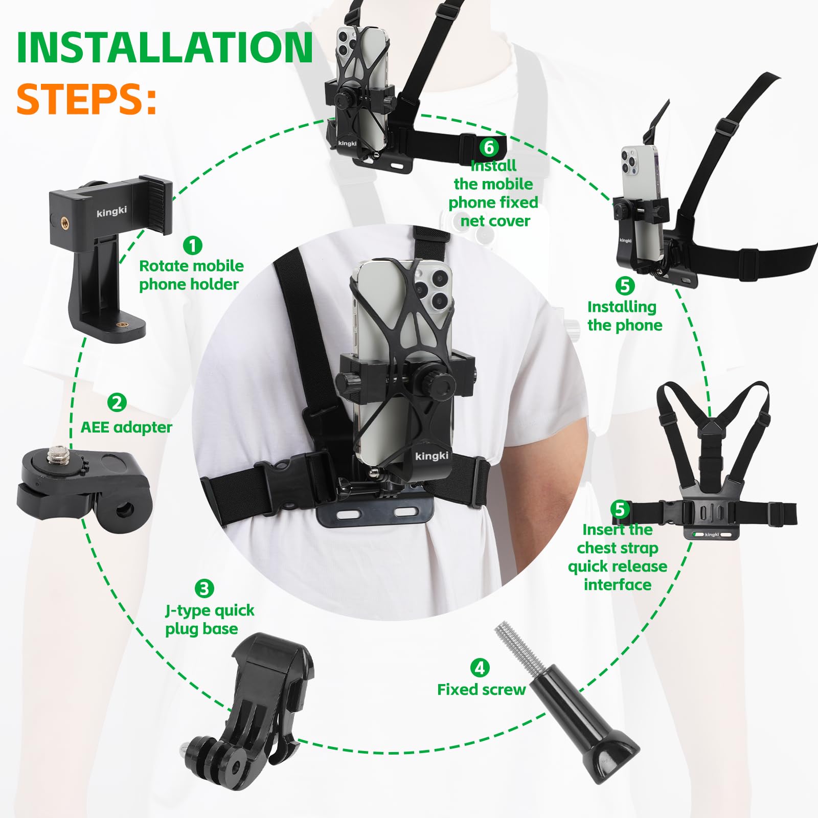 Kingki Mobile Phone Chest Mount Harness Strap Holder Cell Phone Clip Action Camera Pov For Samsung Iphone Plus Etc