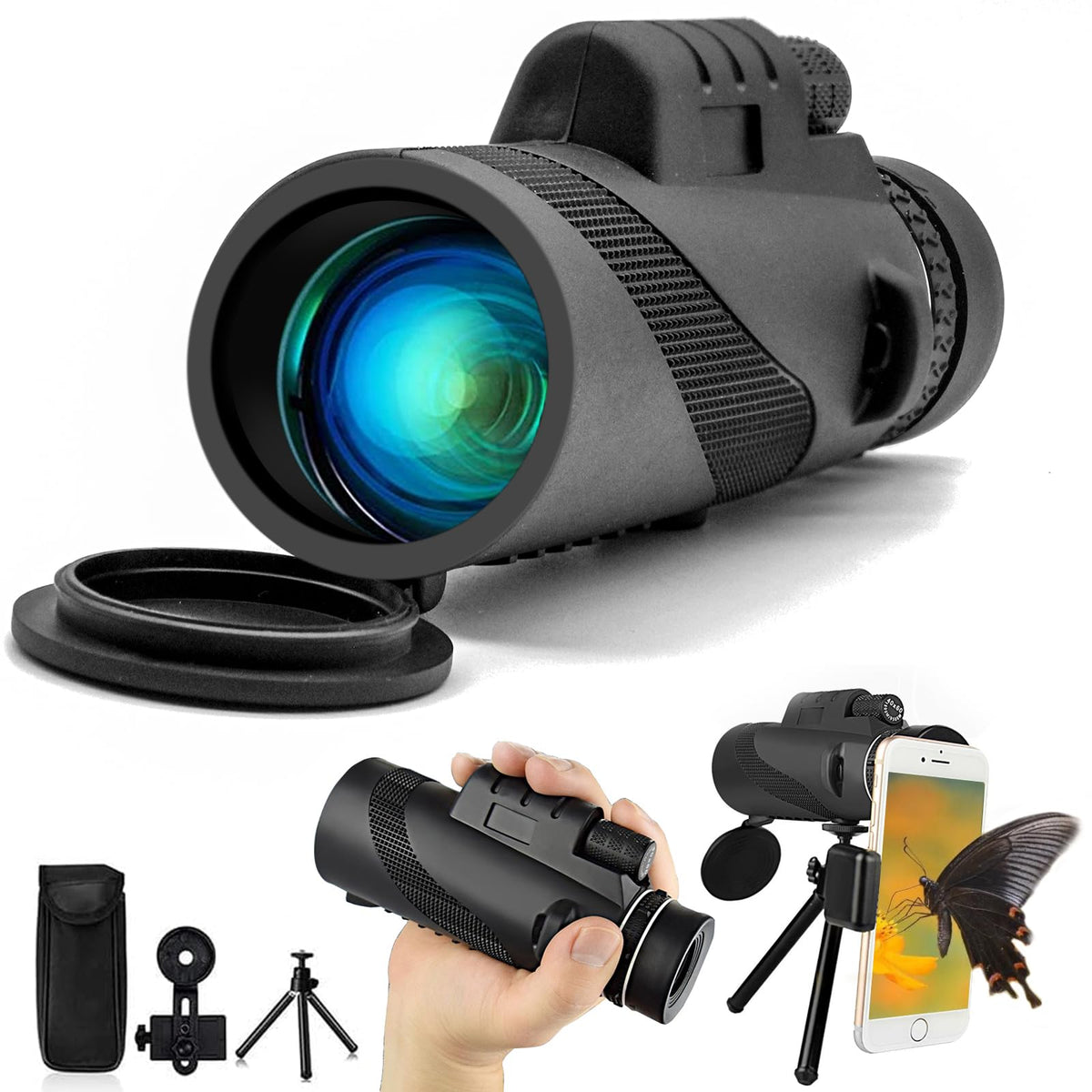 40X60 Monoculars For Adults High Powered With Smartphone Adapter And Tripod, Equipped With Bak4 Prism For Animal Bird Watching H