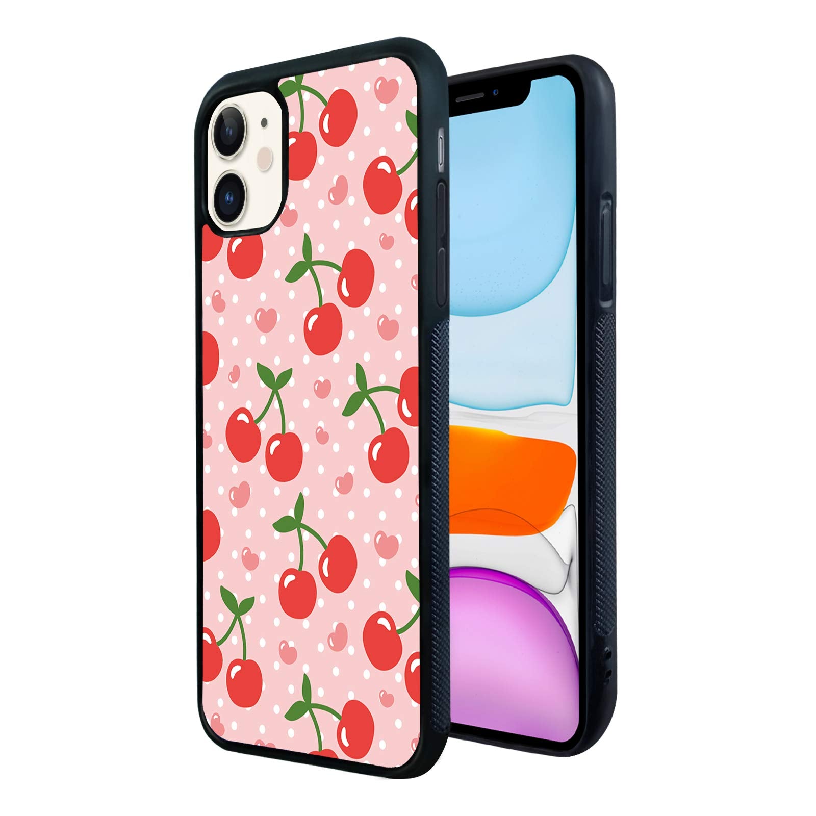 FANXI iPhone 11 6.1 Inch Shockproof Protective Phone Case TPU Aluminum Pink Cherry
