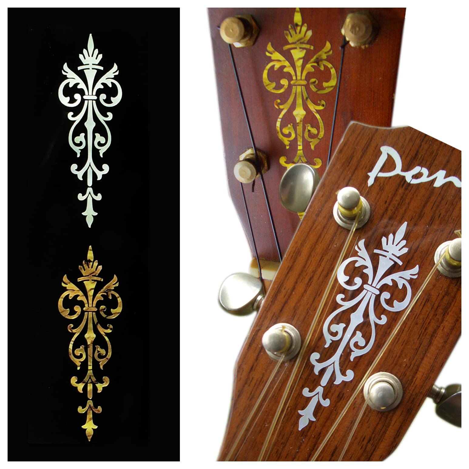 Inlay Stickers For Guitar Headstock   Small Torch (2Pcs Set)   White Pearl & Ocher