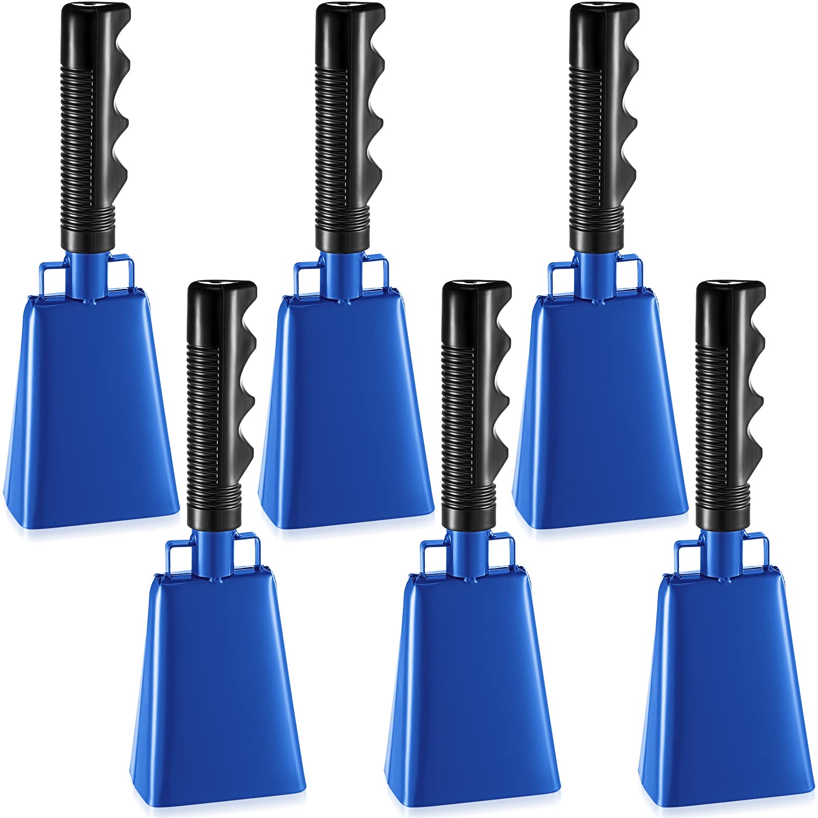 6 Pack Blue Cow Bell Noise Makers With Handles, Cowbell Cheering Bell For Sporting Events, Football Games, Large Solid School, M