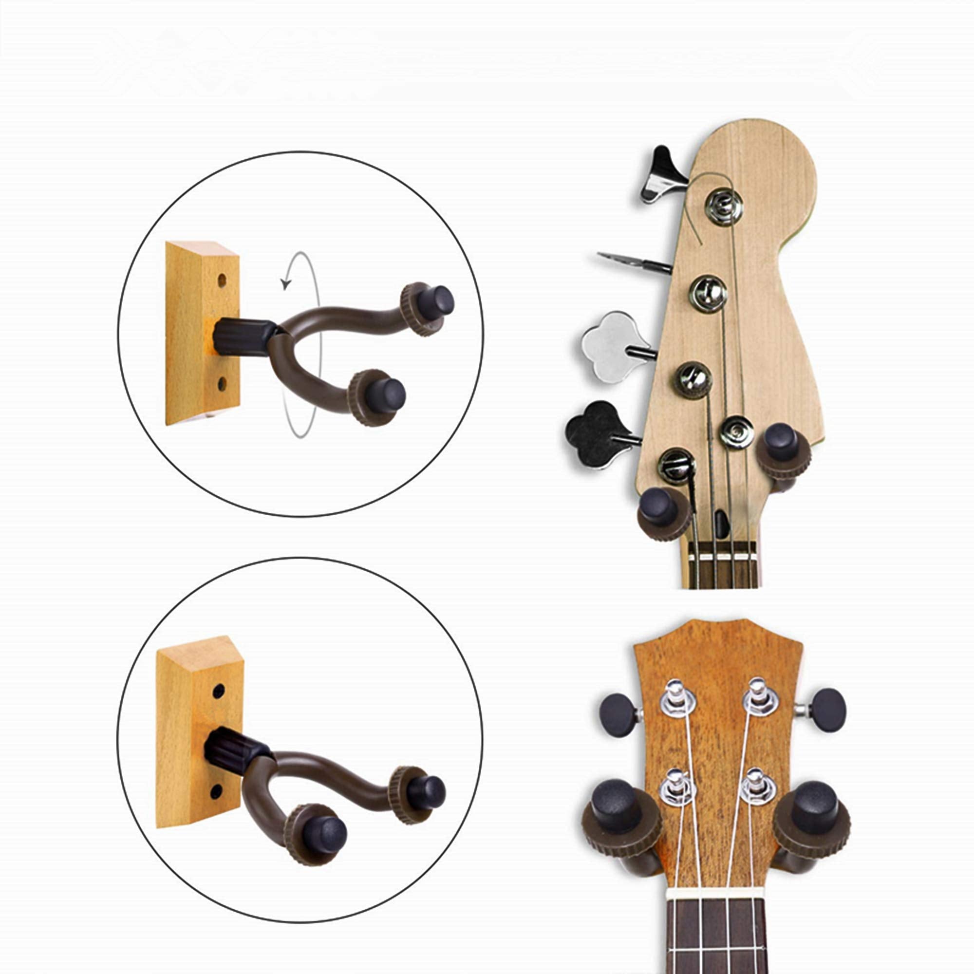 CC CAIHONG Guitar Wall Mount Hanger 6 Pack - Hardwood Hook Holder for Guitars, Bass, Ukulele - Easy to Install with Screws