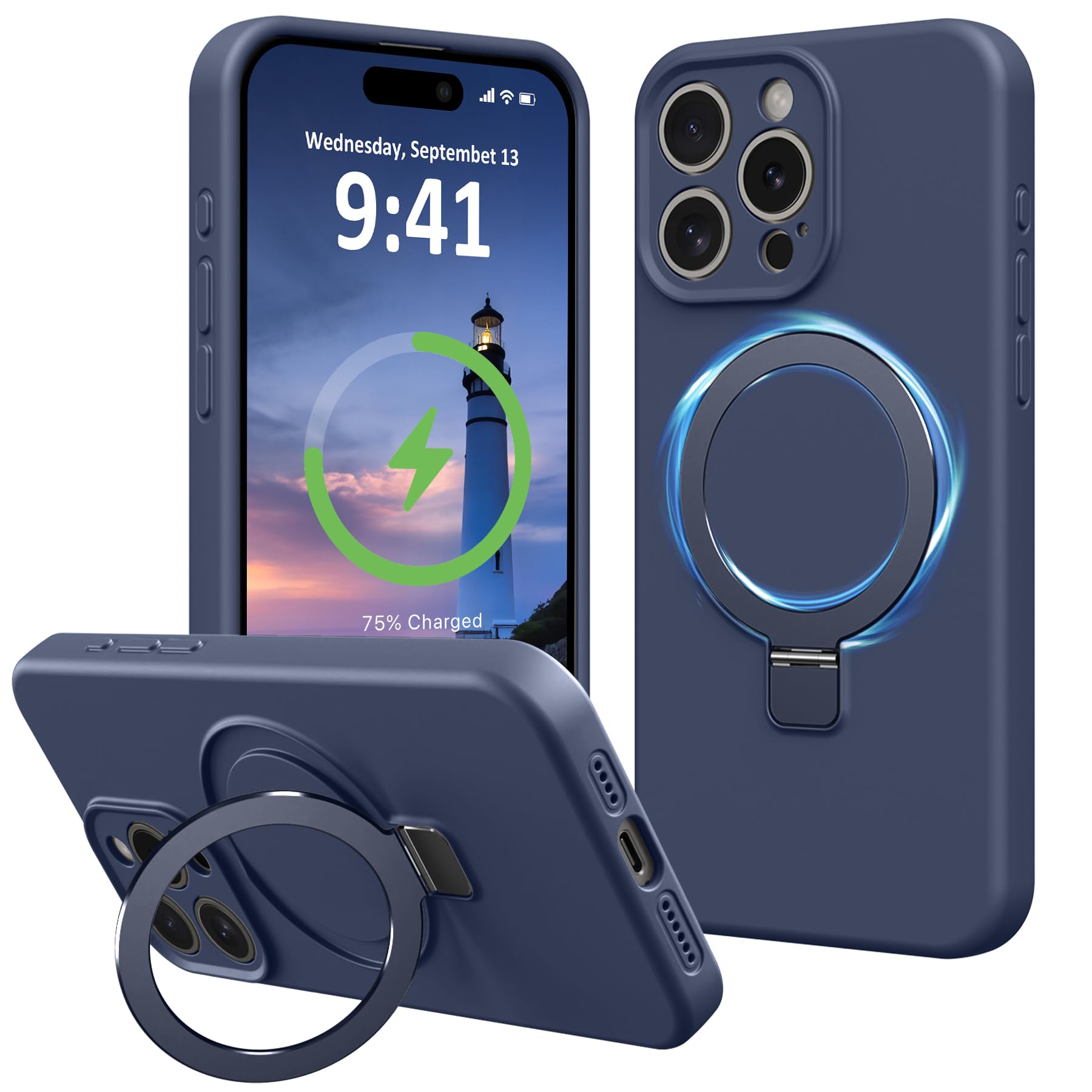 Vanxiliiy Compatible with iPhone 15 Pro Max Case Stand, Slim Full Camera Protection Liquid Silicone Phone Case Suitable for iPho