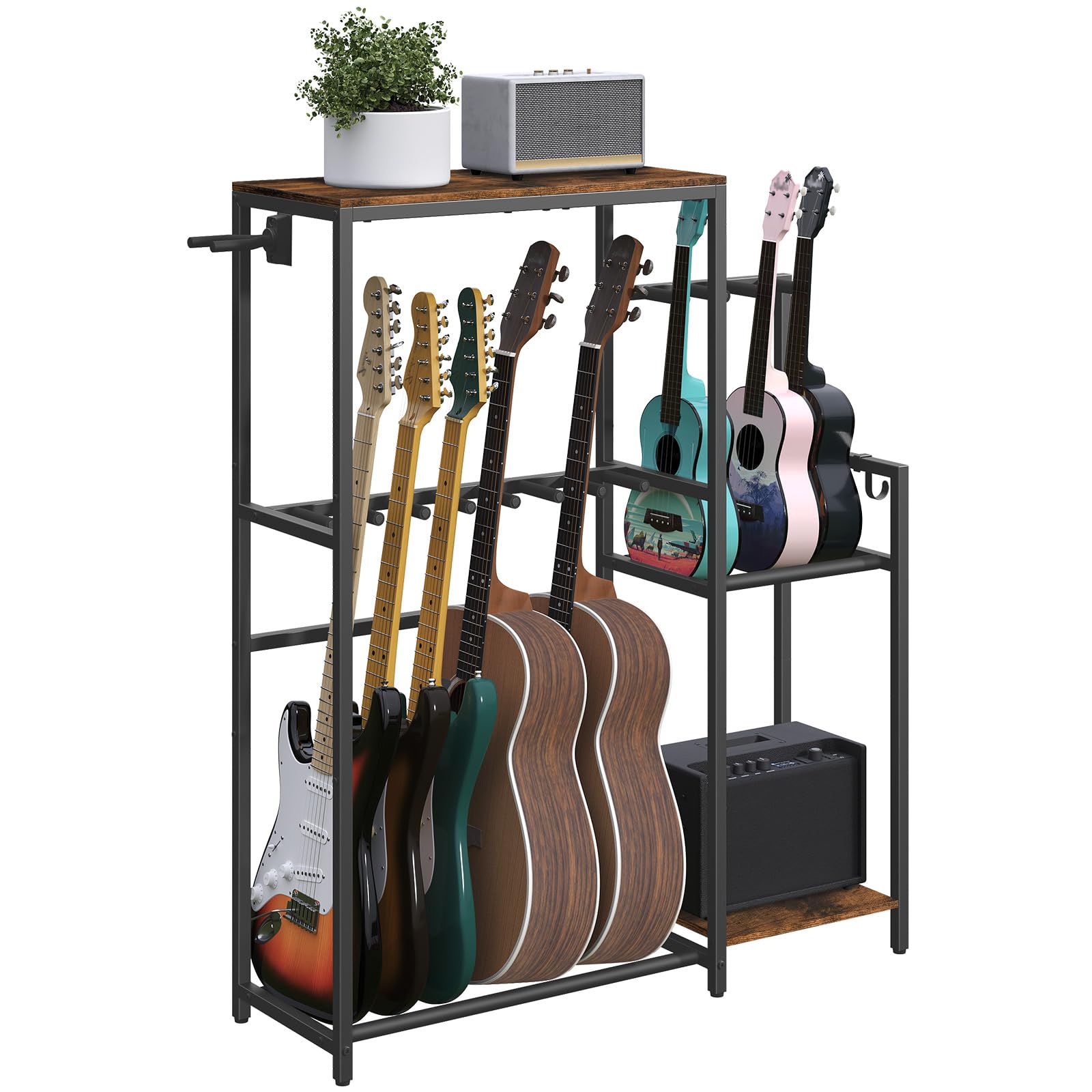 MAHANCRIS Guitar Stand, Multi-Guitar Rack, for Acoustic, Electric Guitar, Bass, Ukulele, Banjo, for 6 - 7 Guitars, Guitar AMP St