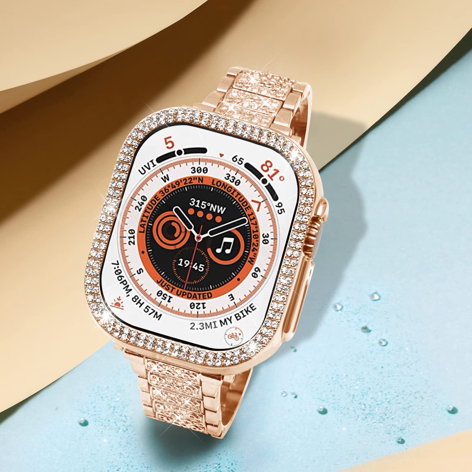 Mosonio Compatible With Apple Watch Band Ultra 2 Ultra 49Mm With Case Women, Jewelry Replacement Metal Wristband Strap With 2 Pa