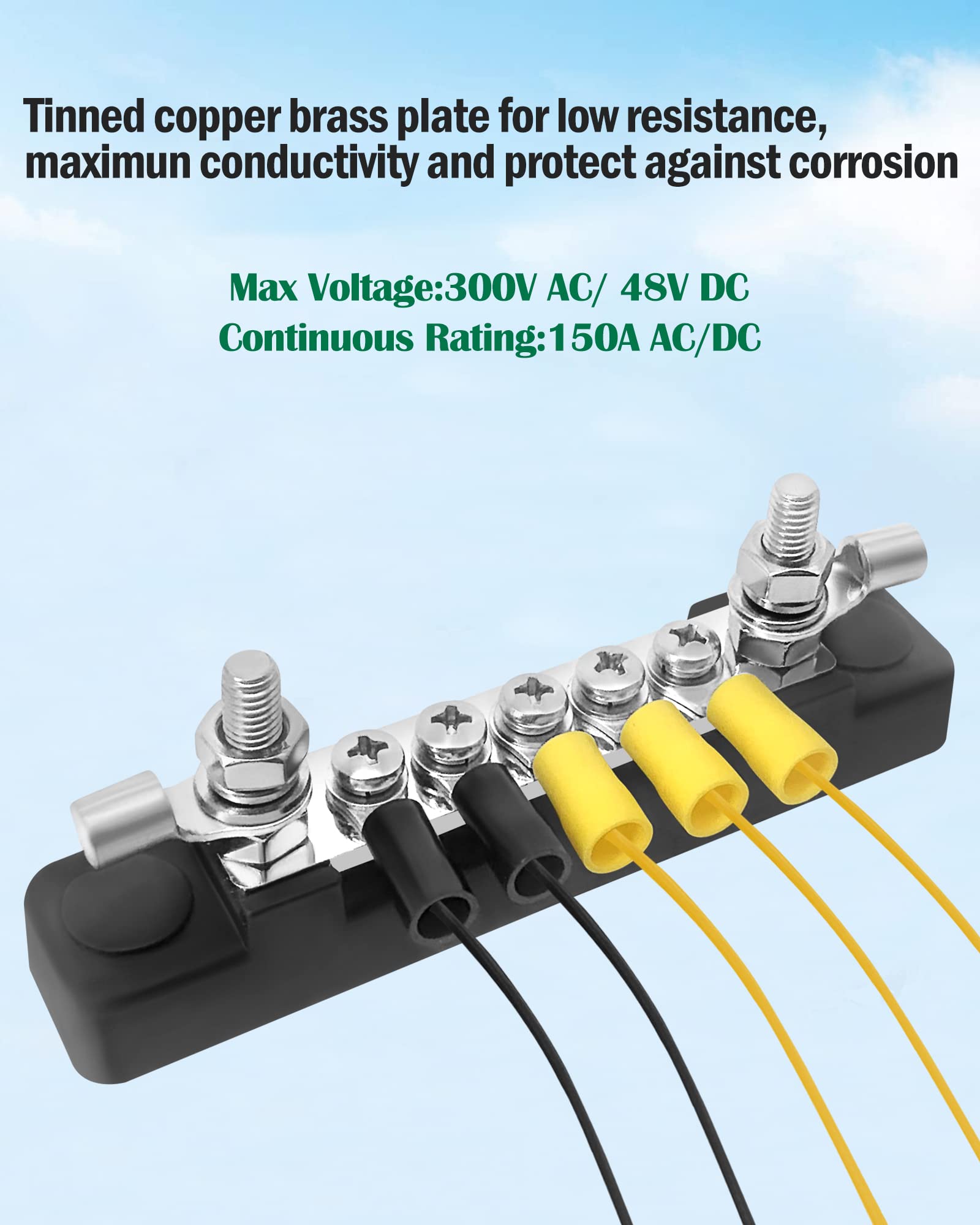 Lenkrad Bus Bar 12V 2 X 10/32    Studs And 5 X 8/32    Screw Terminals, Power Distribution Block With Ring Terminals 100 Amp Rat