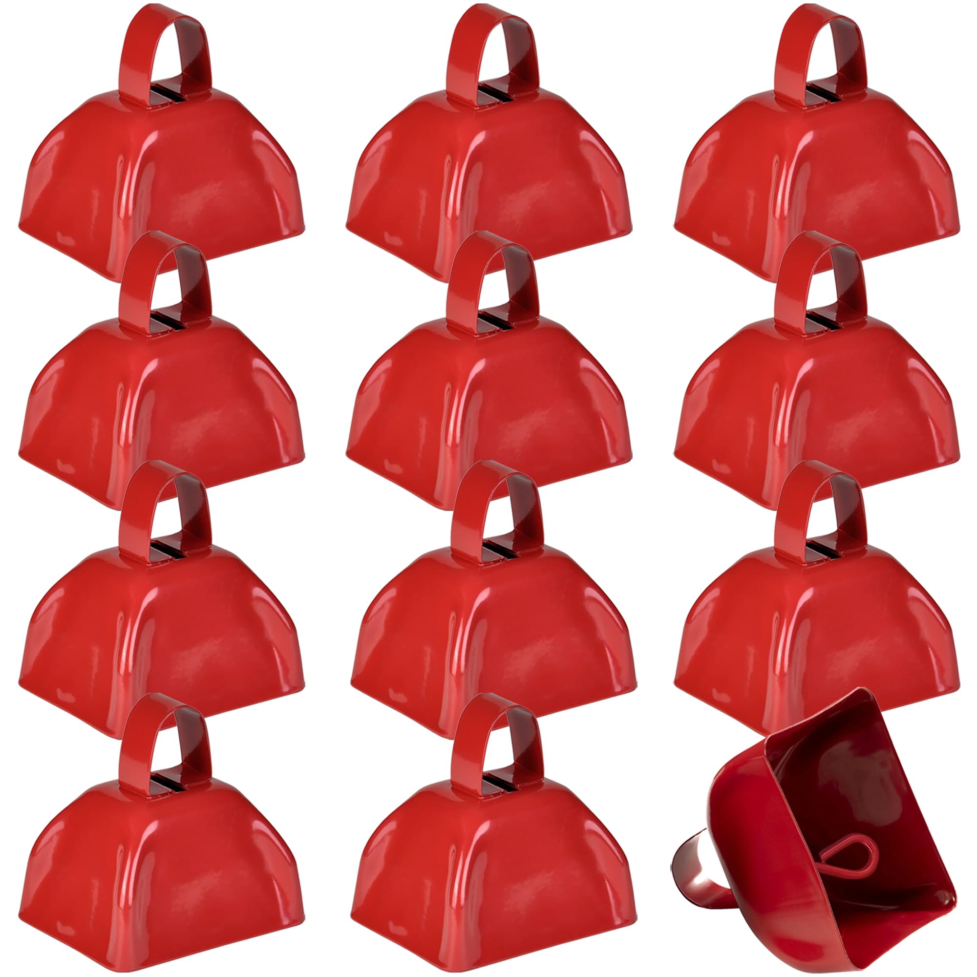Metal Cowbells   12 Pack, 3 Inch Red Cow Bells For Sporting Events, Cheering, Spirit, Loud Cow Bell Ideal Hand Percussion Cowbel