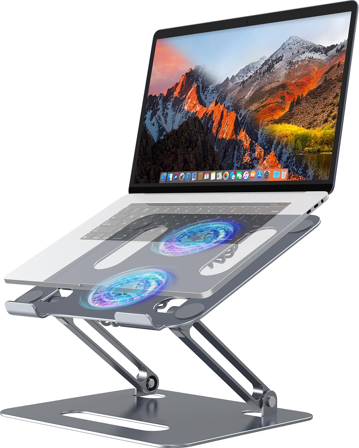 YICOSUN Adjustable Laptop Cooling Stand with 2 Quiet Fans & RGB Lighting, Aluminum Alloy & Foldable Ergonomic Design for MacBook