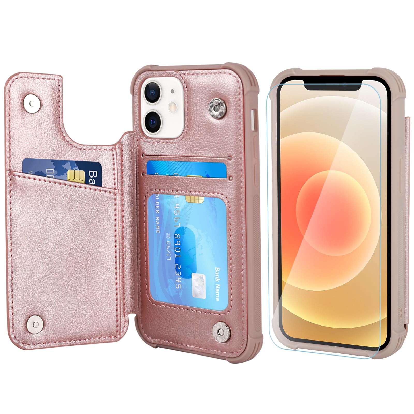 Vanavagy Wallet Case For Iphone 12/Iphone 12 Pro For Women And Men, Rfid Block Leather Flip Folio Phone Cover Fits Magnetic Car 