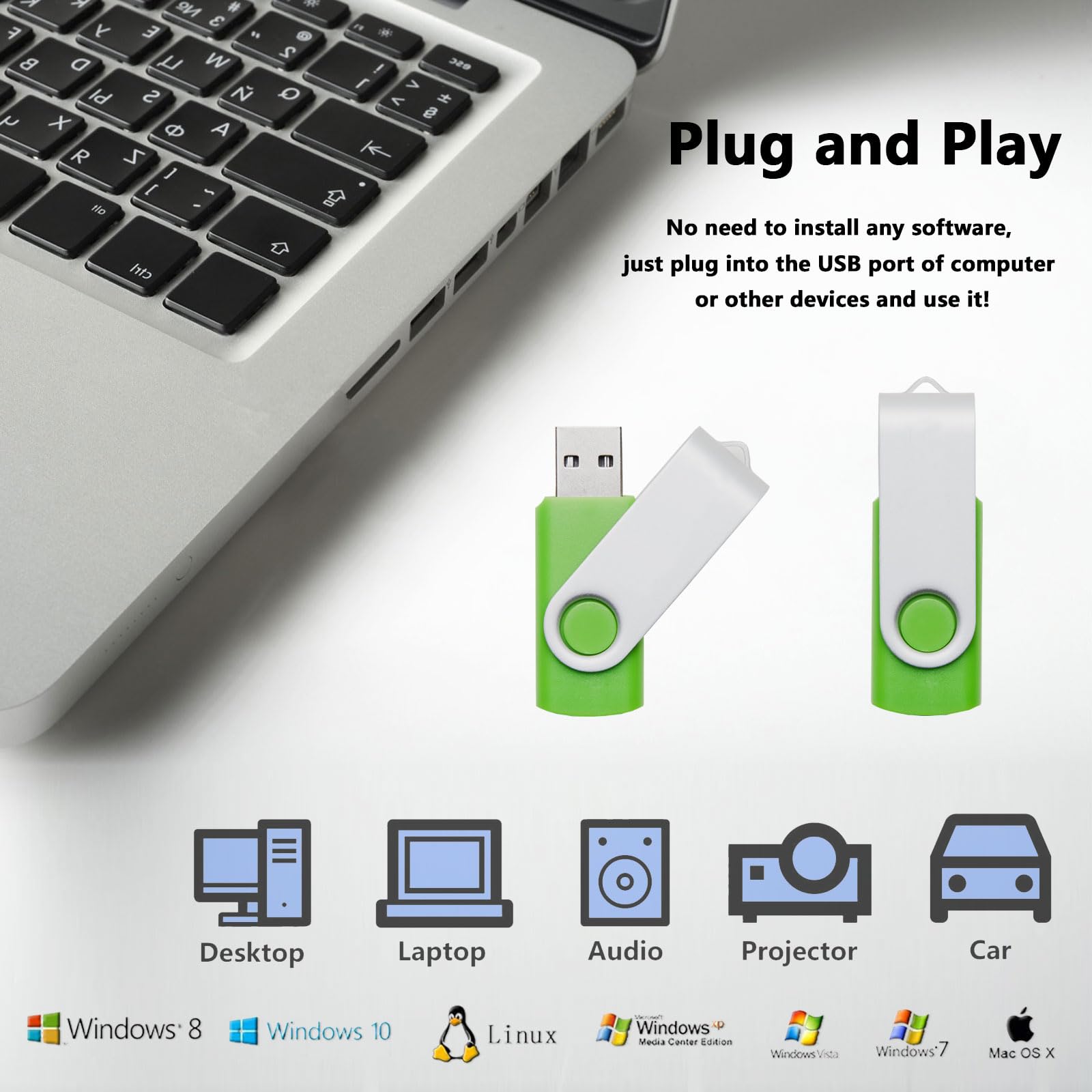 REWBOAT 32GB USB 2.0 Flash Drives 10 Pack Multicolor Swivel Design