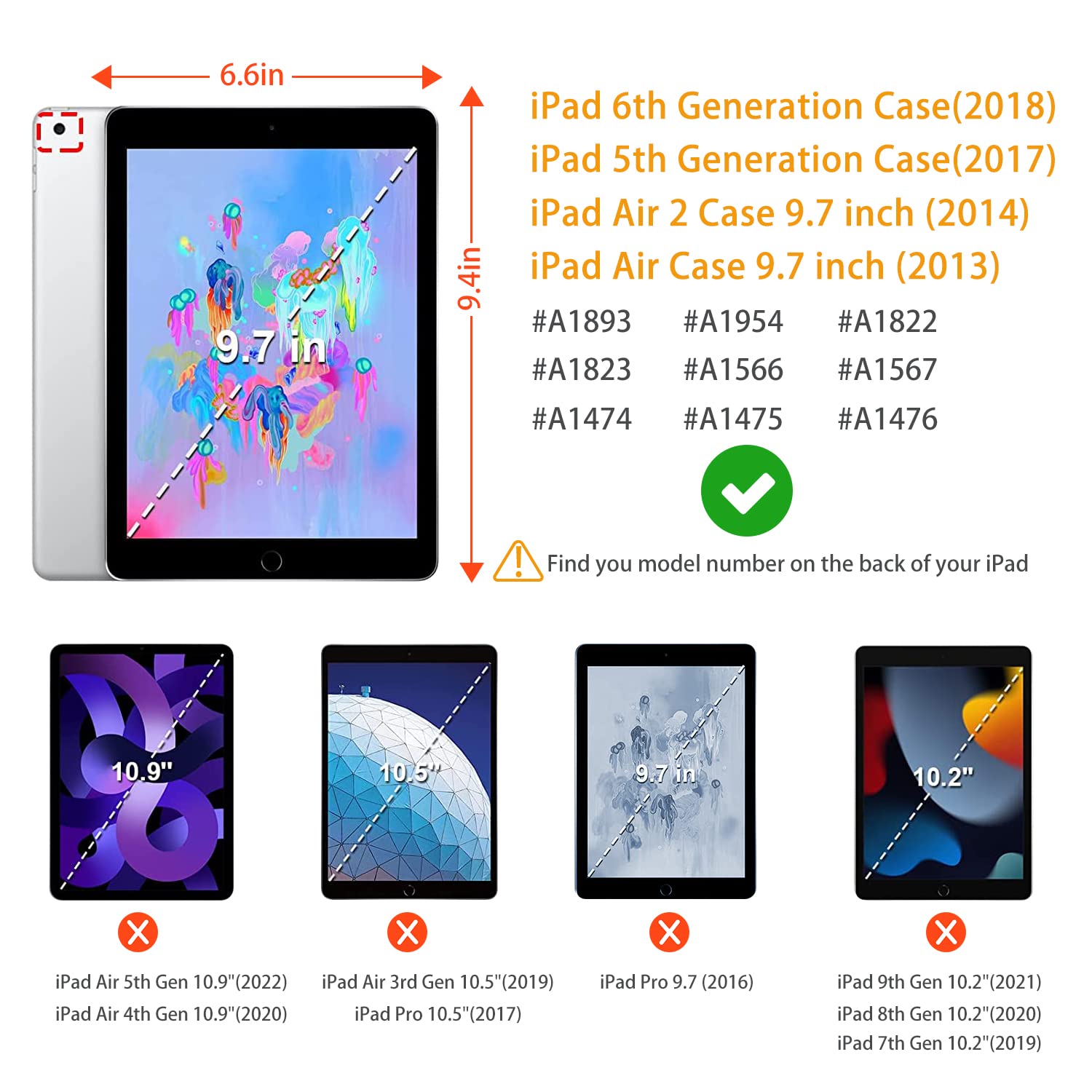 Emogins Ipad Air 2 Case, 9.7 Inch Case Protective Cover For Apple 5Th/6Th Generation, Multi Angle Viewing With Adjustable Stand