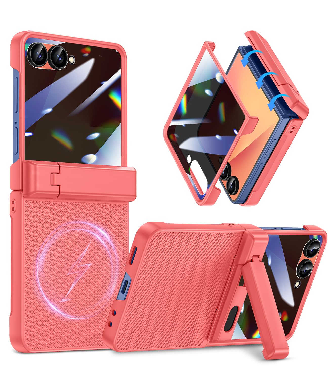 Magnetic for Samsung Galaxy Z Flip 7 Case with Hidden Kickstand, Coral
