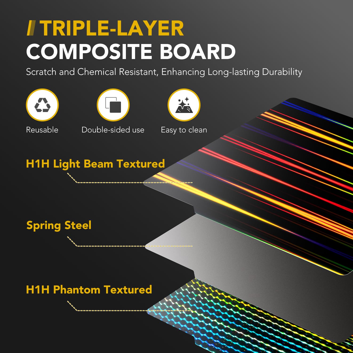 Vokelater 3D Printer Build Plate H1H Sheet For Bambu Lab X1/X1C/X1E/P1P/P1S/A1, Light Beam+Phantom Smooth Dual Texture 257X257Mm