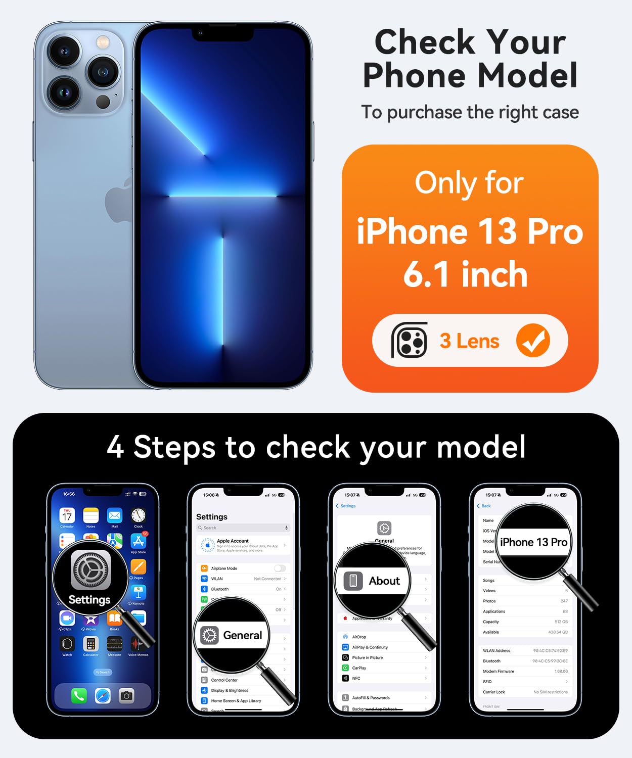 Canshn Magnetic Compatible With Iphone 13 Pro Case, Upgraded [Full Camera Protection] [Compatible With Magsafe] [Translucent Mat