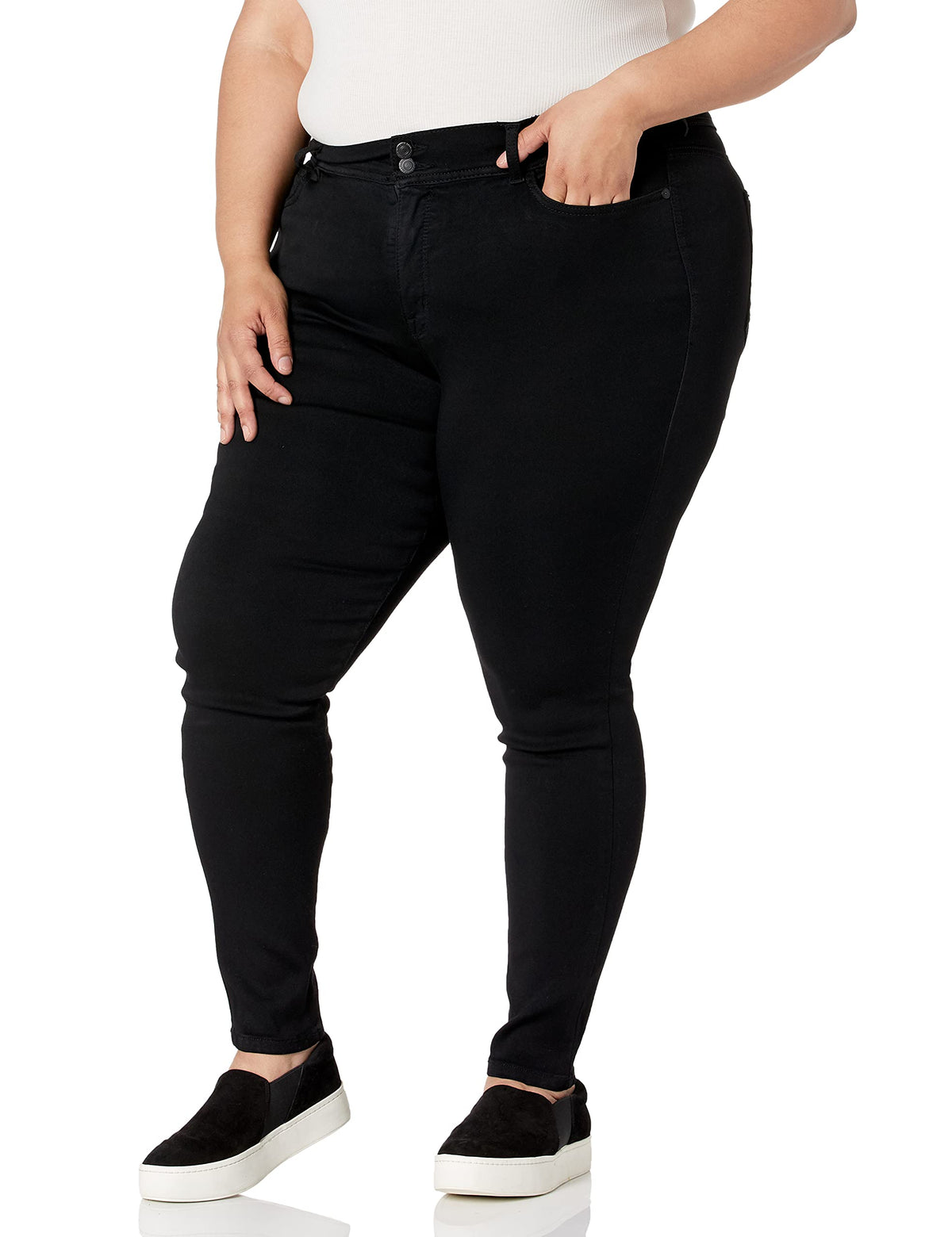 Wallflower Womens Ultra Skinny Mid-Rise Insta Soft Juniors Jeans (Standard And Plus), Blacklogan, 14 Plus Long
