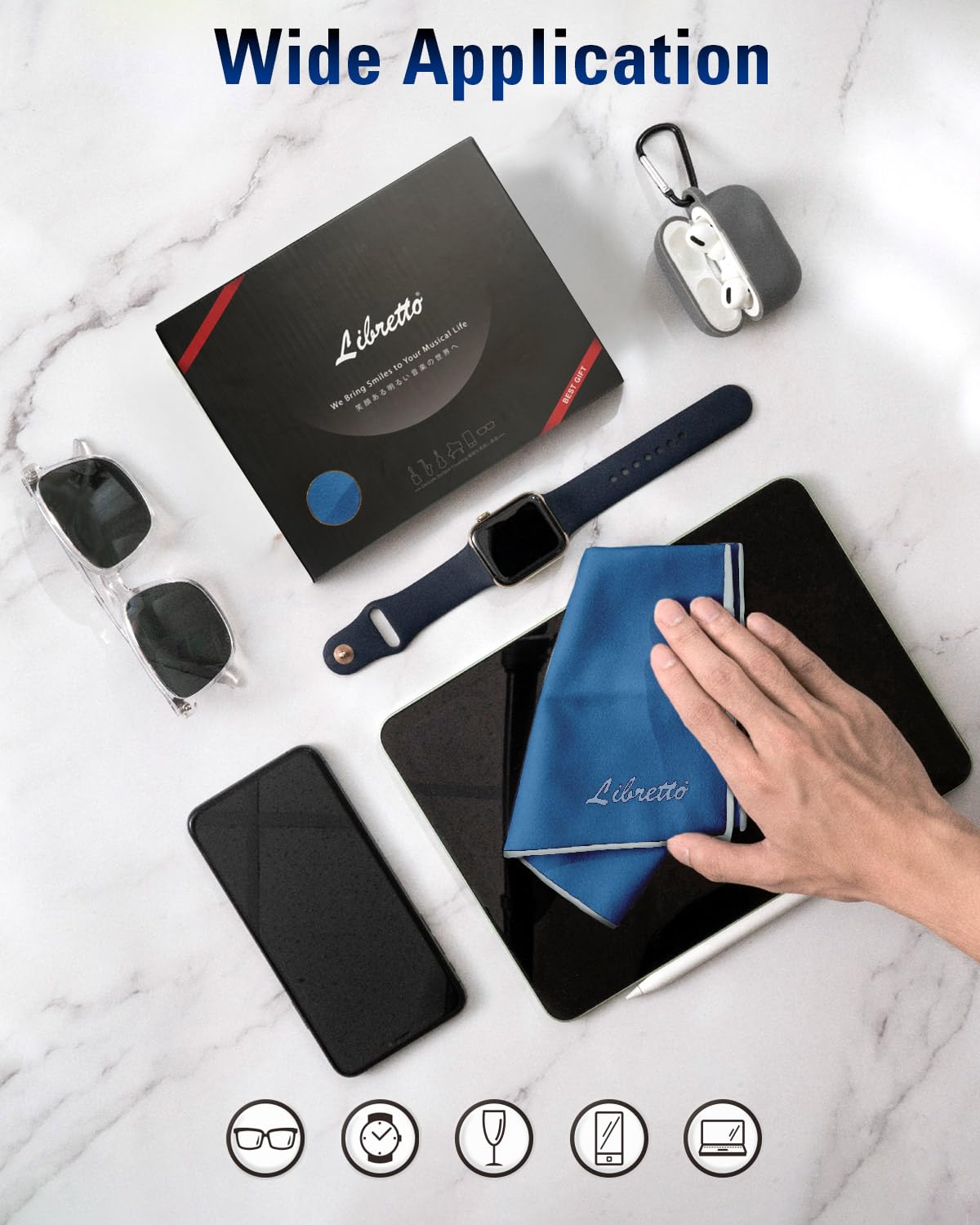 Libretto Microfiber Polish Cloth, 3 Useful Sizes In 1 Pack, Violin And Cello Cleaning & Polishing Products, Blue, Lint Free, Sup