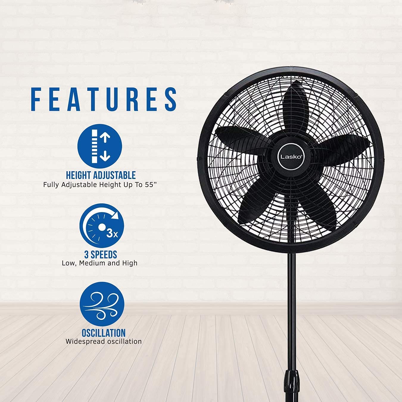 Lasko 18 In. Adjustable Elegance And Performance Pedestal Fan, Black 18''/Black