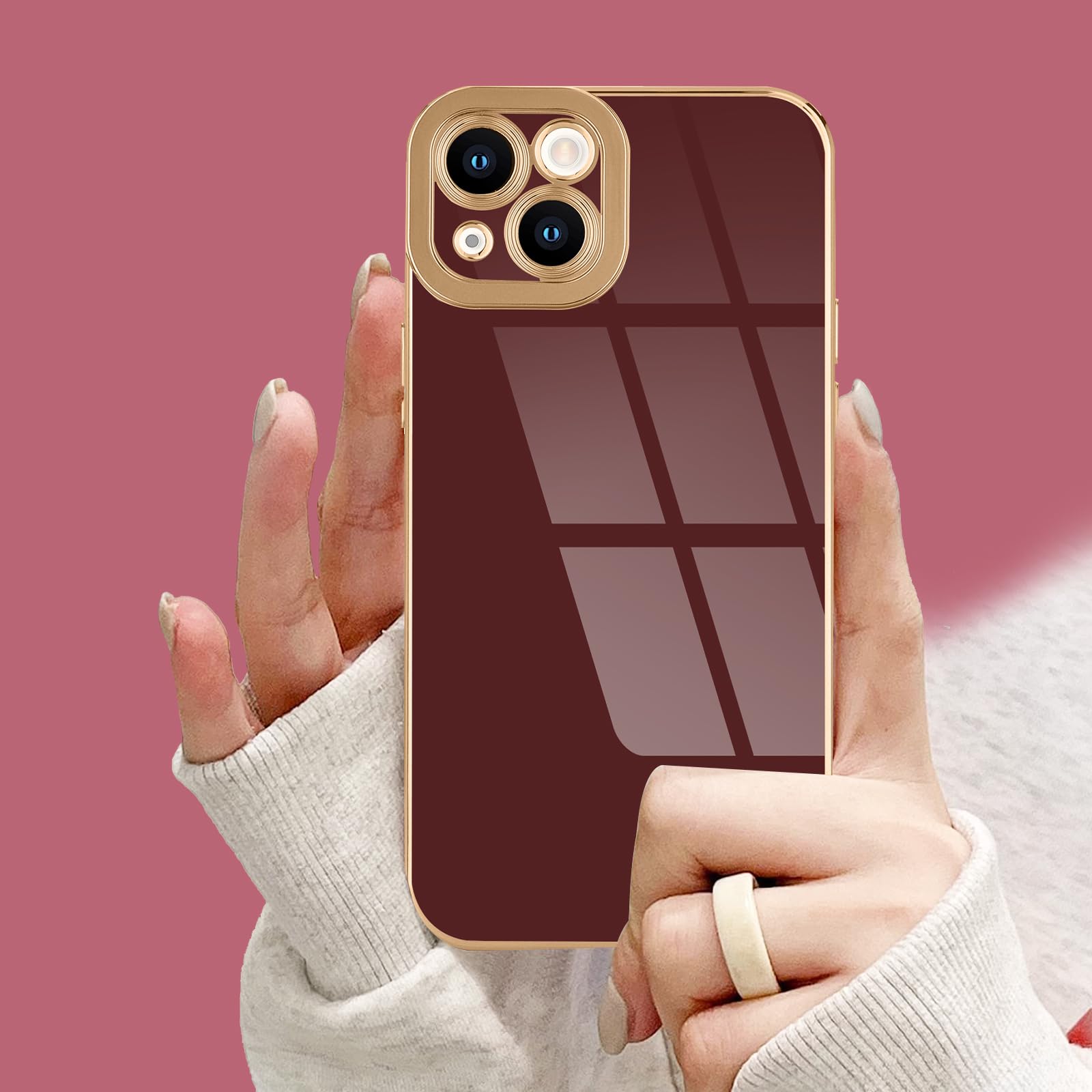 Lafunda Designed For Iphone 13 Case Cute, Luxury Plating Case For Women Girls Elegant Gold Edge Soft Tpu Bumper Cover With Camer