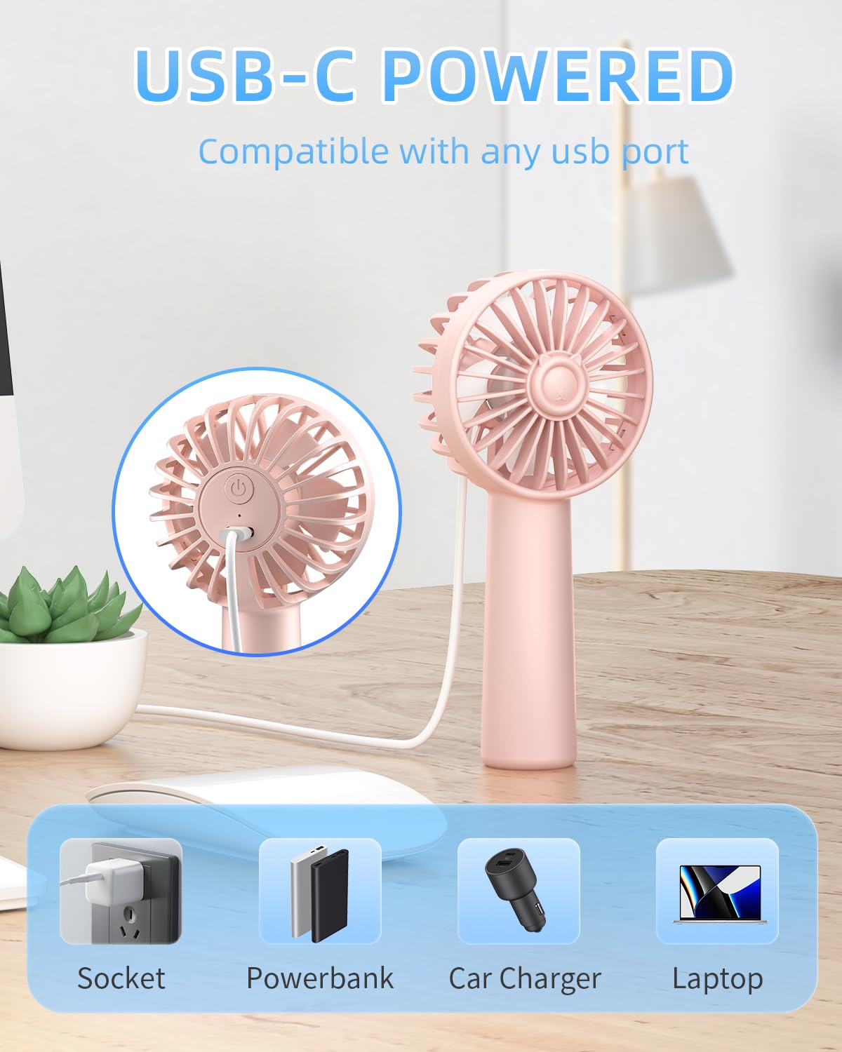 Handheld Fan, Portable Mini Fan 3 Speeds, 1800Mah Small Hand Fan Battery Operated, Personal Makeup Eyelash Fan Usb Rechargeable,