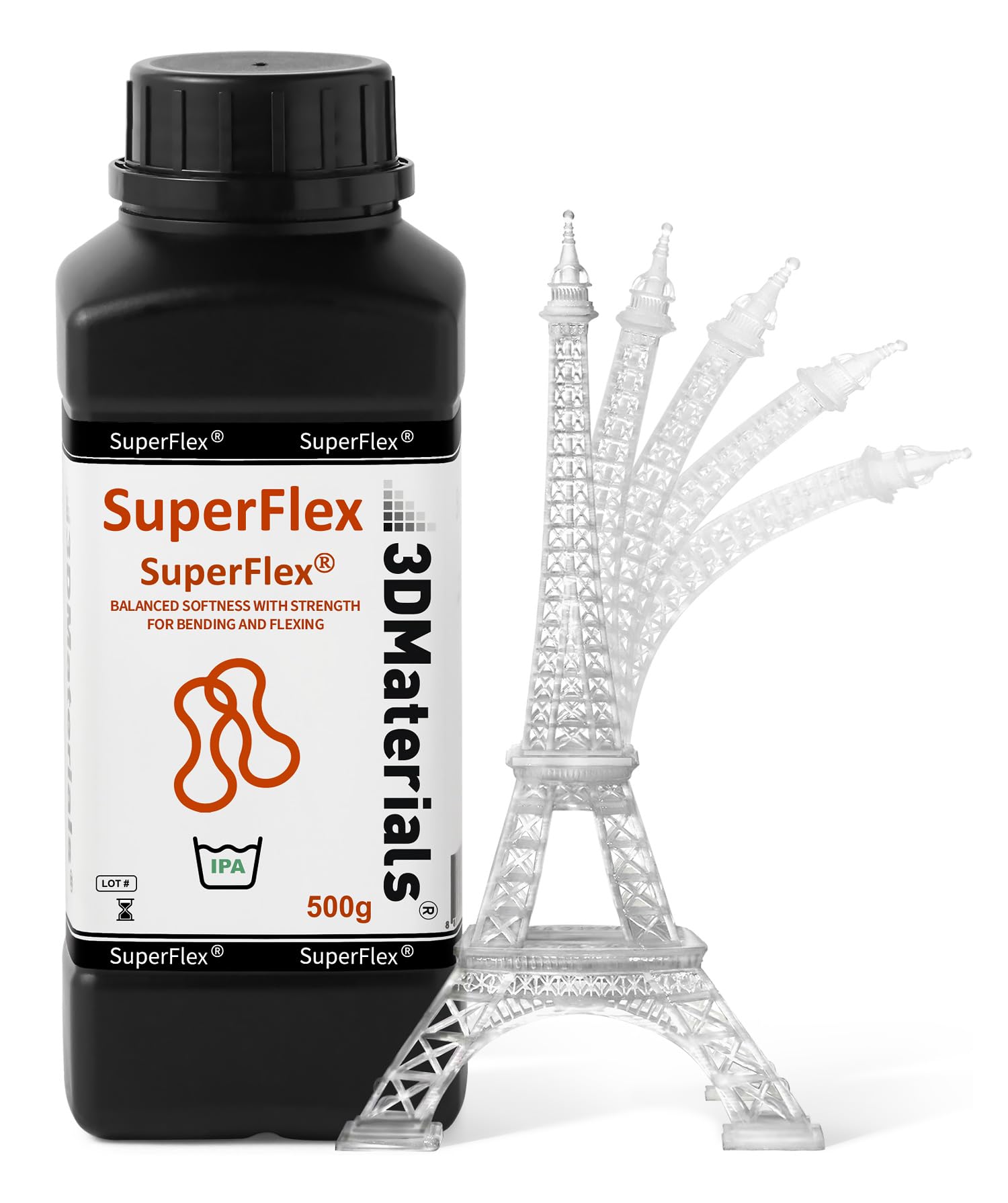 Superflex 3D Printer Resin, Softness 80A Simulating Flexible Rubber, Made In Korea By 3Dmaterials (500G, Clear)