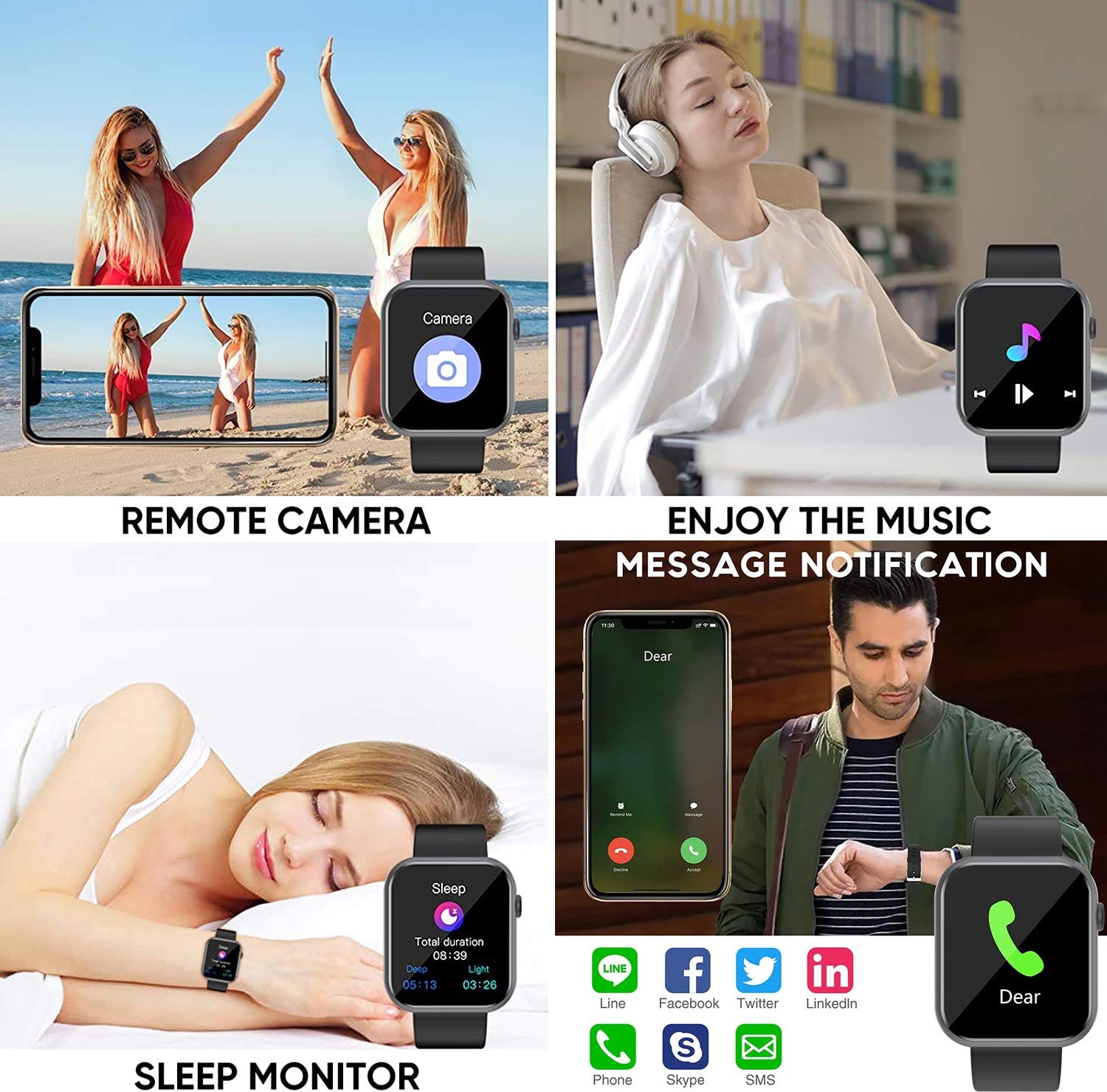 Hchlql Smart Watch For Android Ios Phones Compatible With Iphone Samsung, Touchscreen Fitness Tracker Smartwatch With Call/Sms/H