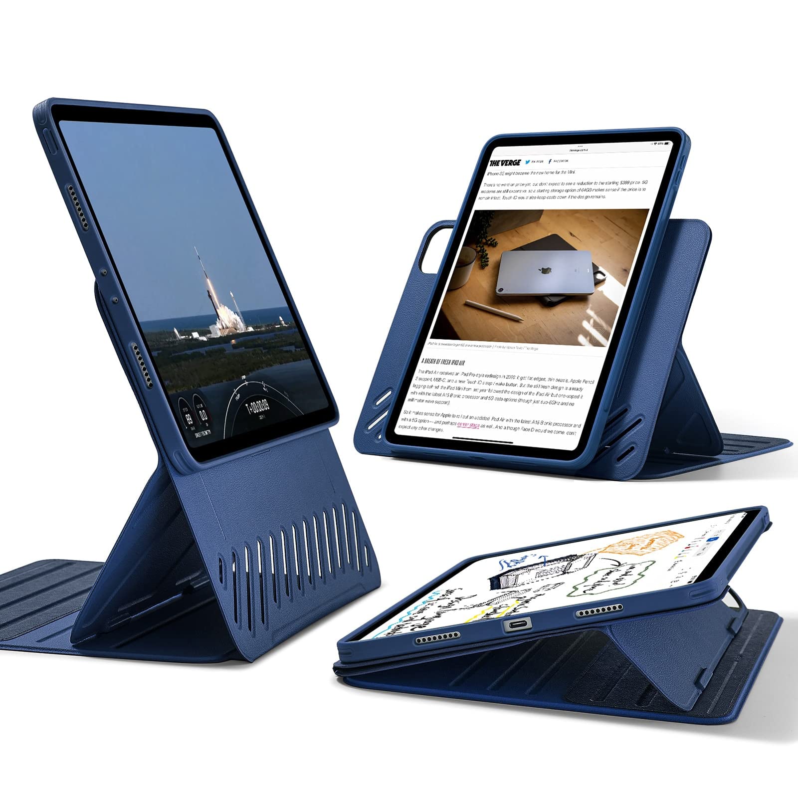 Esr For Ipad Pro 11 Inch Case (2022/2021/2020/2018, 4Th/3Rd/2Nd/1St Generation), Removable Magnetic Cover, Adjustable Portrait/Landscape Stand With Raised Display View, 9 Standing Angles, Blue