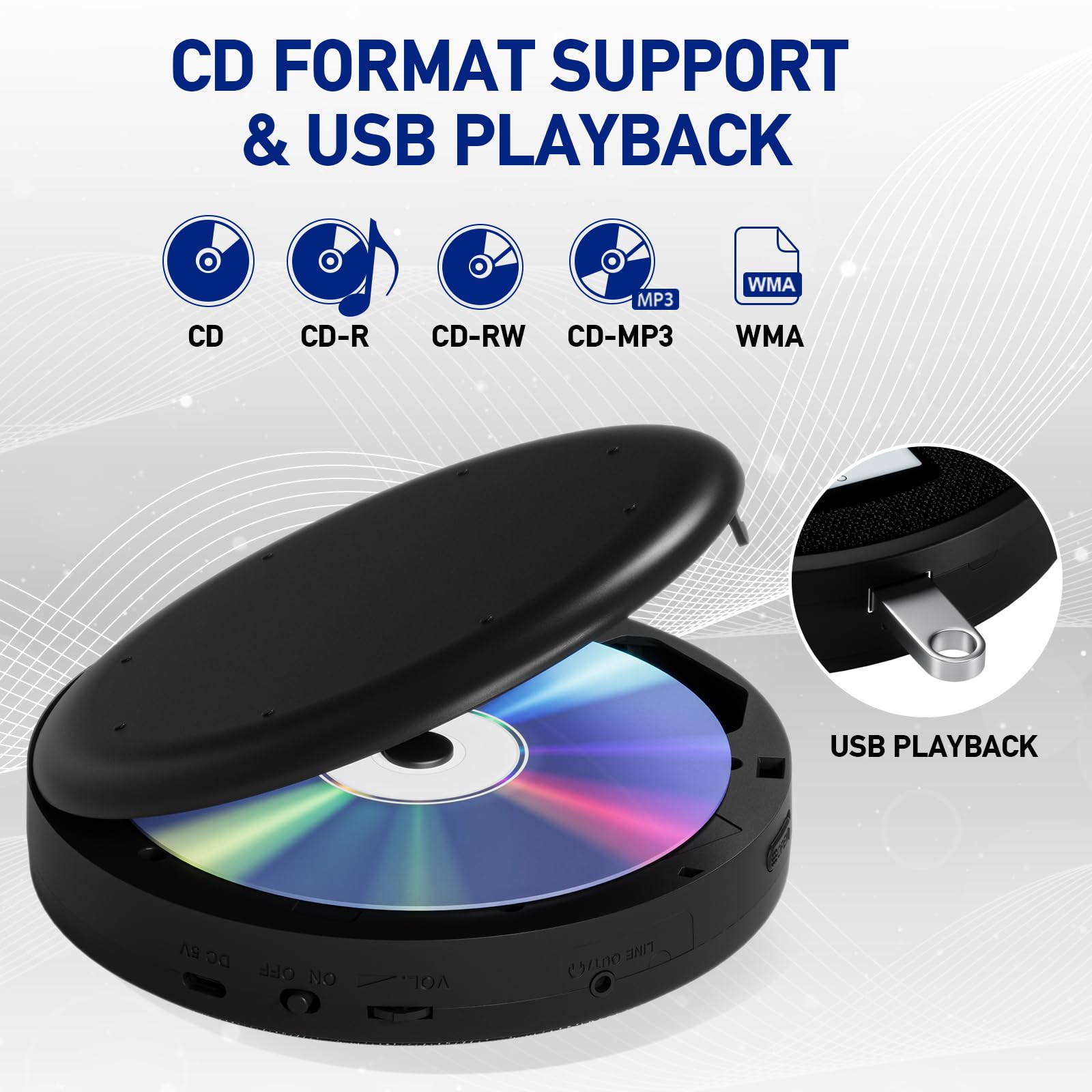 M-Amazup Cd Player Portable, Rechargeable Portable Cd Player With Dual Speakers And Anti Skip,Cd,Dual Bluetooth,Fm Transmission,