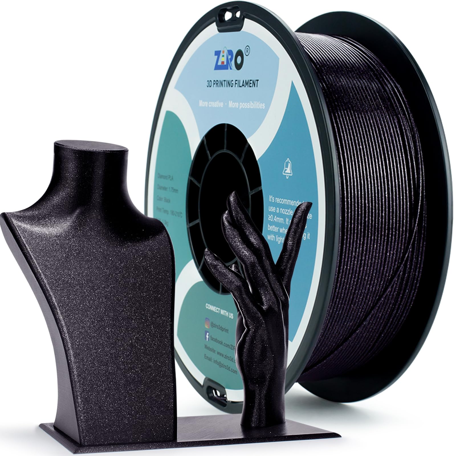 ZIRO Glitter PLA Filament 1.75mm, 3D Printer Filament Shiny Sparkle PLA with Glitter, Pure Color Diamond Series 1KG/2.2lbs Spool