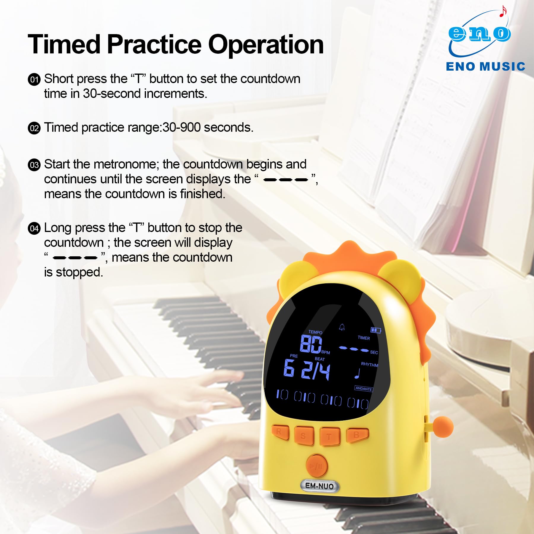 Eno Music Easy Control Cute Cartoon Electric Metronome For Acoustic Guitar Violin Ukulele Players With Big Sound