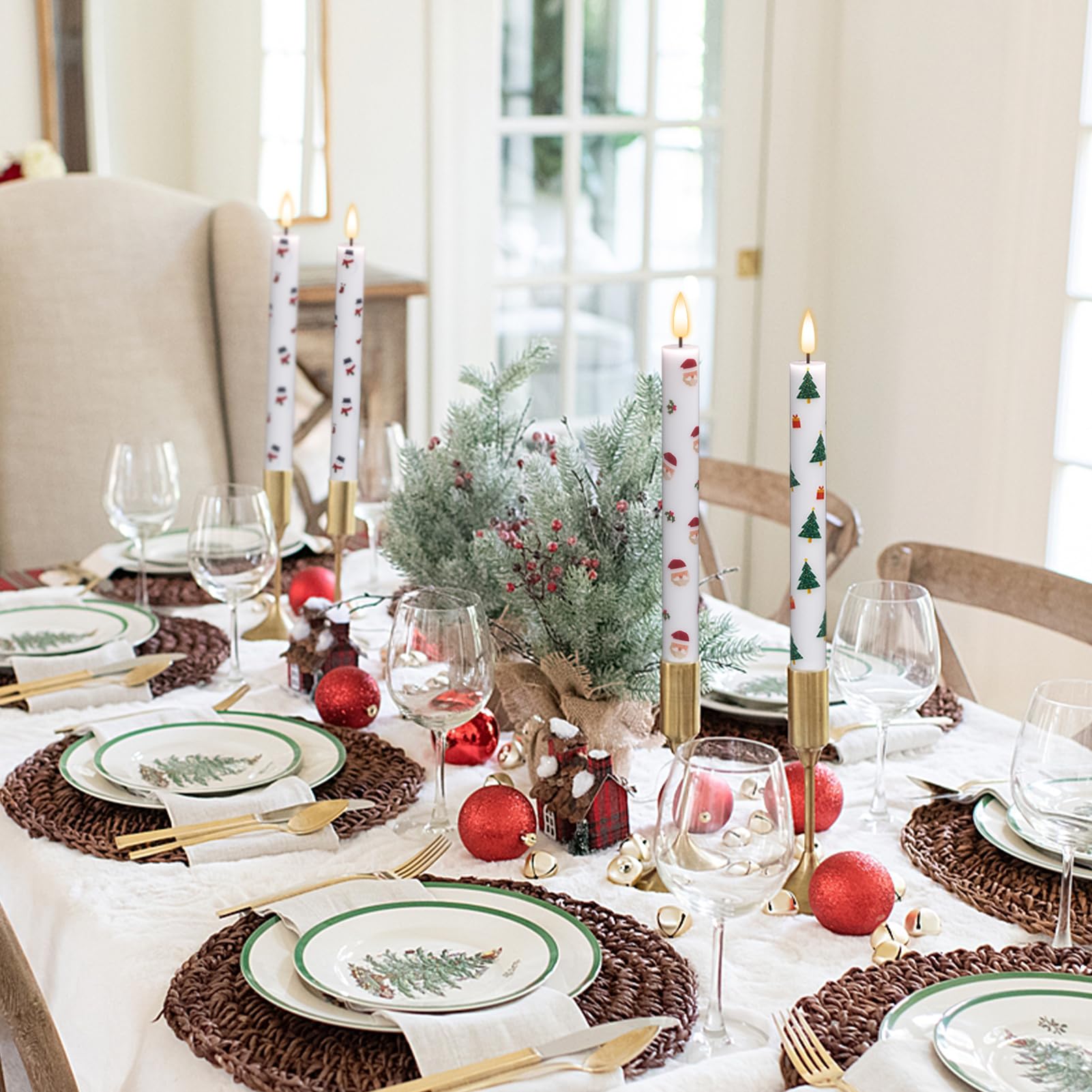 Dromance Christmas Flameless Taper Candles Battery Operated With Remote And Timer, Real Wax 3D Wick Flickering Led Taper Candles