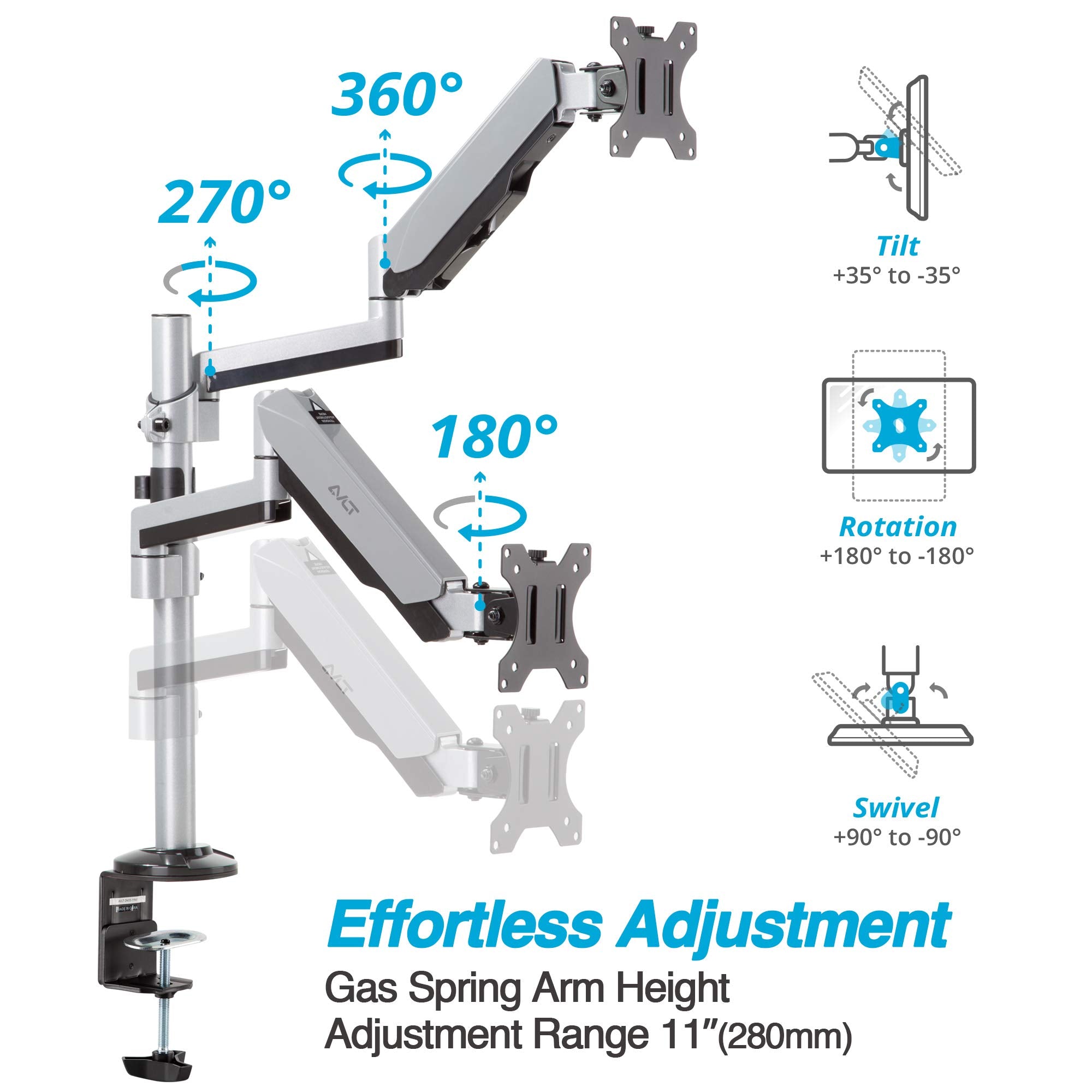 Avlt Dual 17'' 32'' Stacked Monitor Arm Desk Mount Fits Two Flat/Curved Monitor Full Motion Height Swivel Tilt Rotation Adjustab