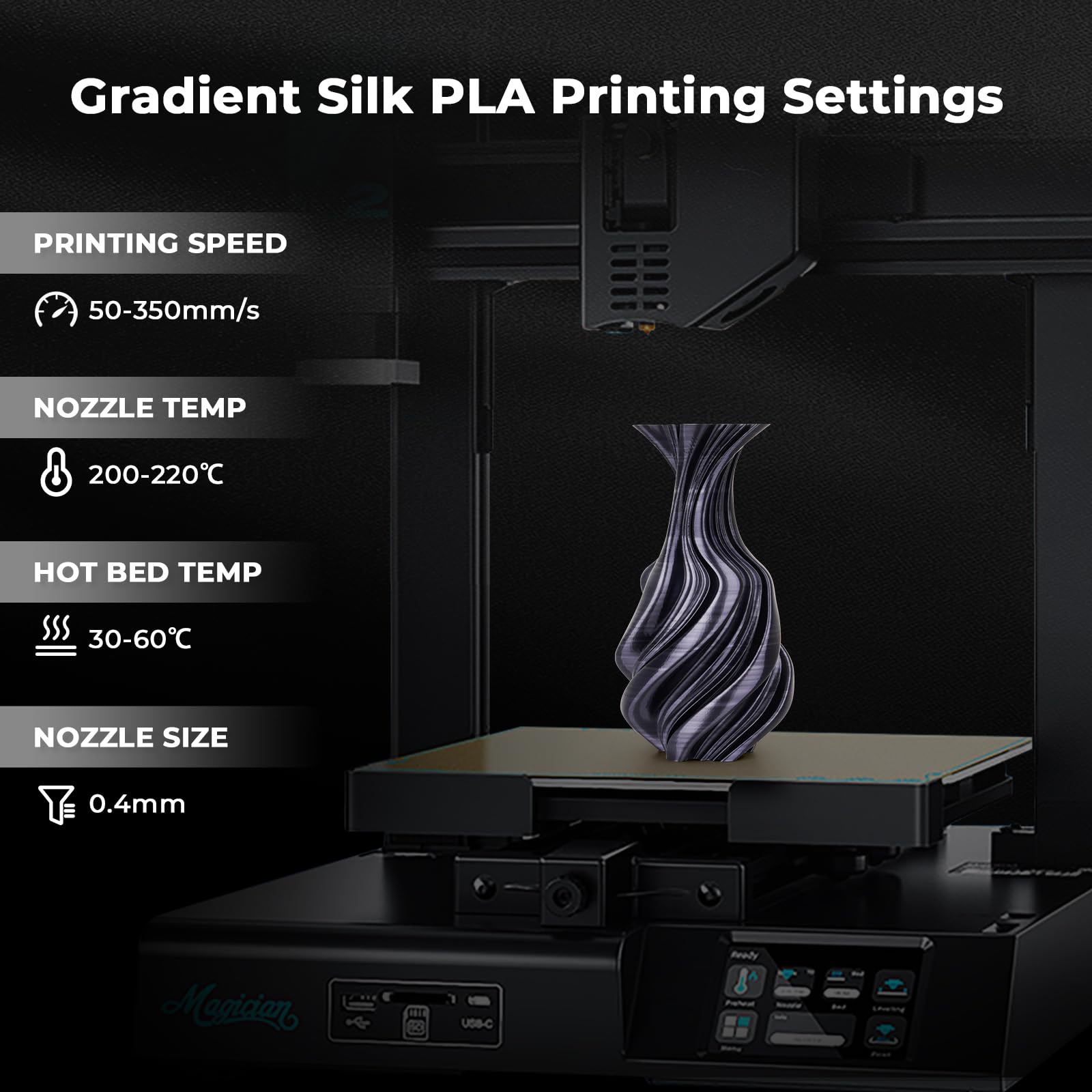Amolen Silk Pla 3D Printer Filament, Dual Color Black Silver Pla 1.75Mm, Shiny Color Change Filament 3D Printing Pla Filament Fo
