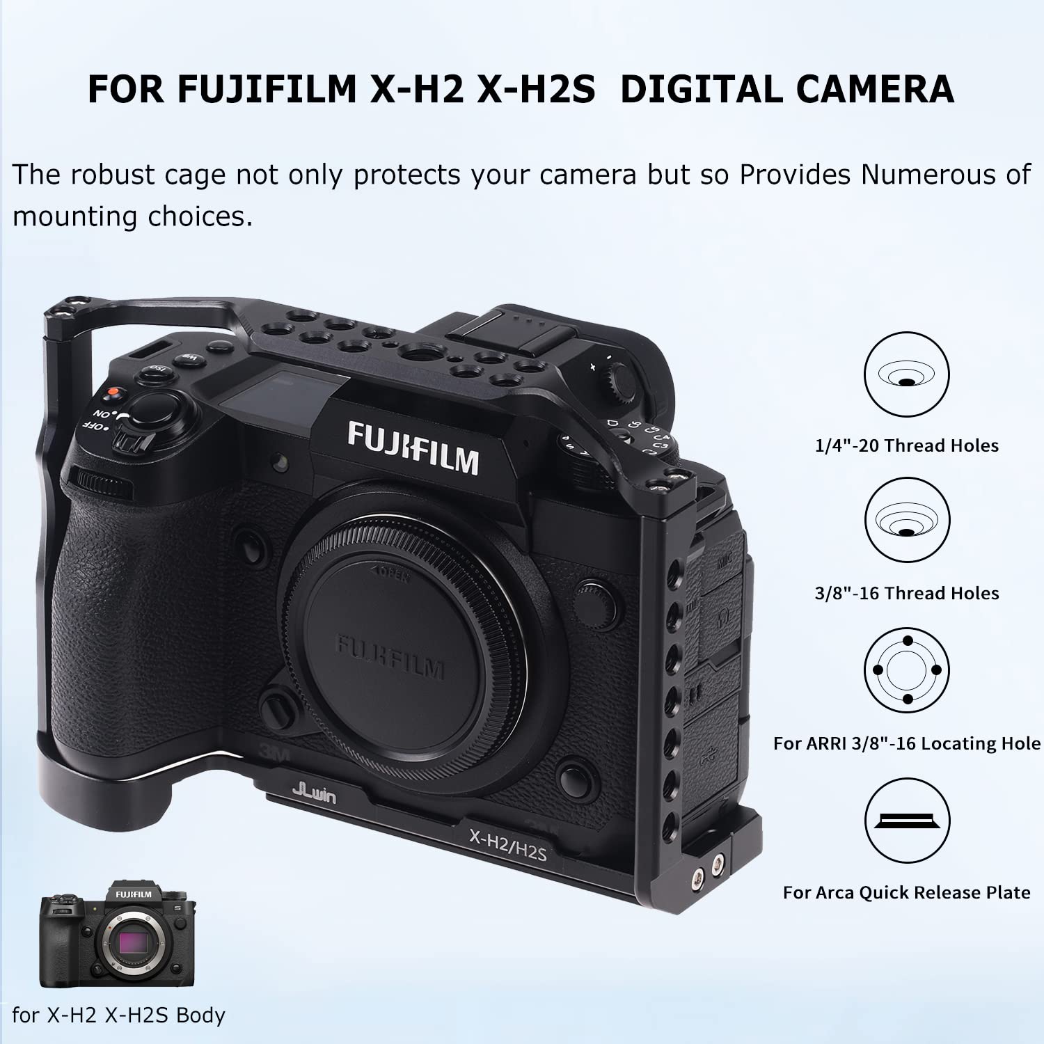 Foto4Easy Aluminum Alloy X-H2 X-H2S Cage For Fujifilm X-H2&X-H2S Mirrorless Digital Camera Body,Camera Rig With Nato Rails, Quic