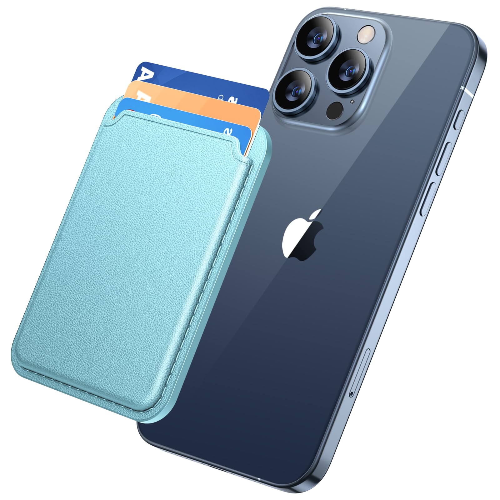 Miracase Magnetic Wallet, Compatible With Magsafe Wallet, 3 Card Holder, For Iphone 15/14/13/12 Series,Light Blue