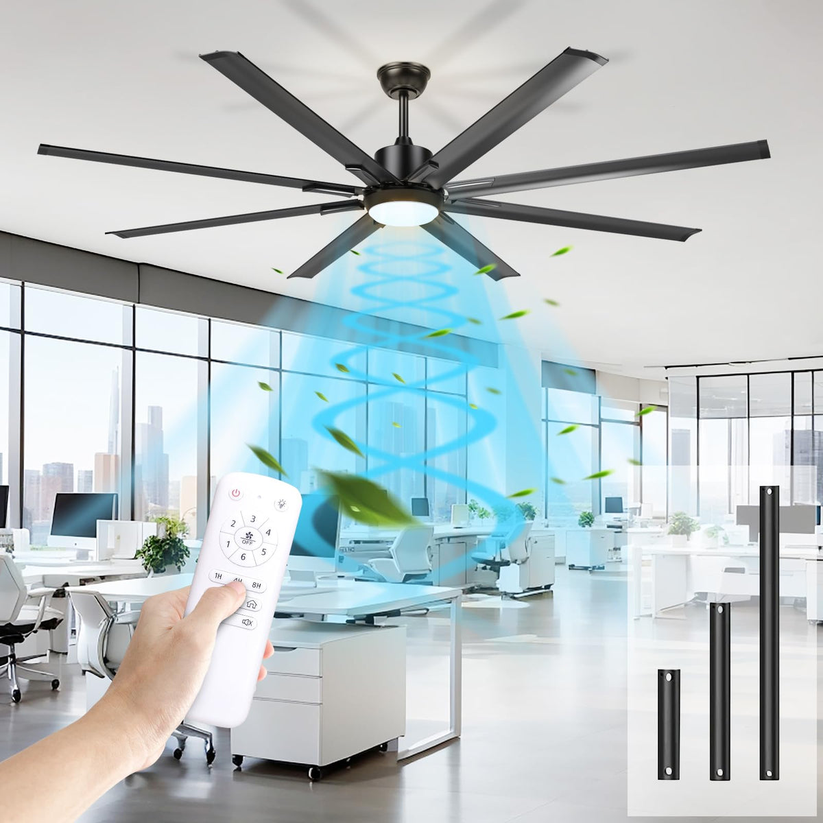 72 Inch Large Industrial Ceiling Fan With Light And Remote 8 Aluminium Blades Ceiling Fan With Energy Efficient Dc Motor,Reversi