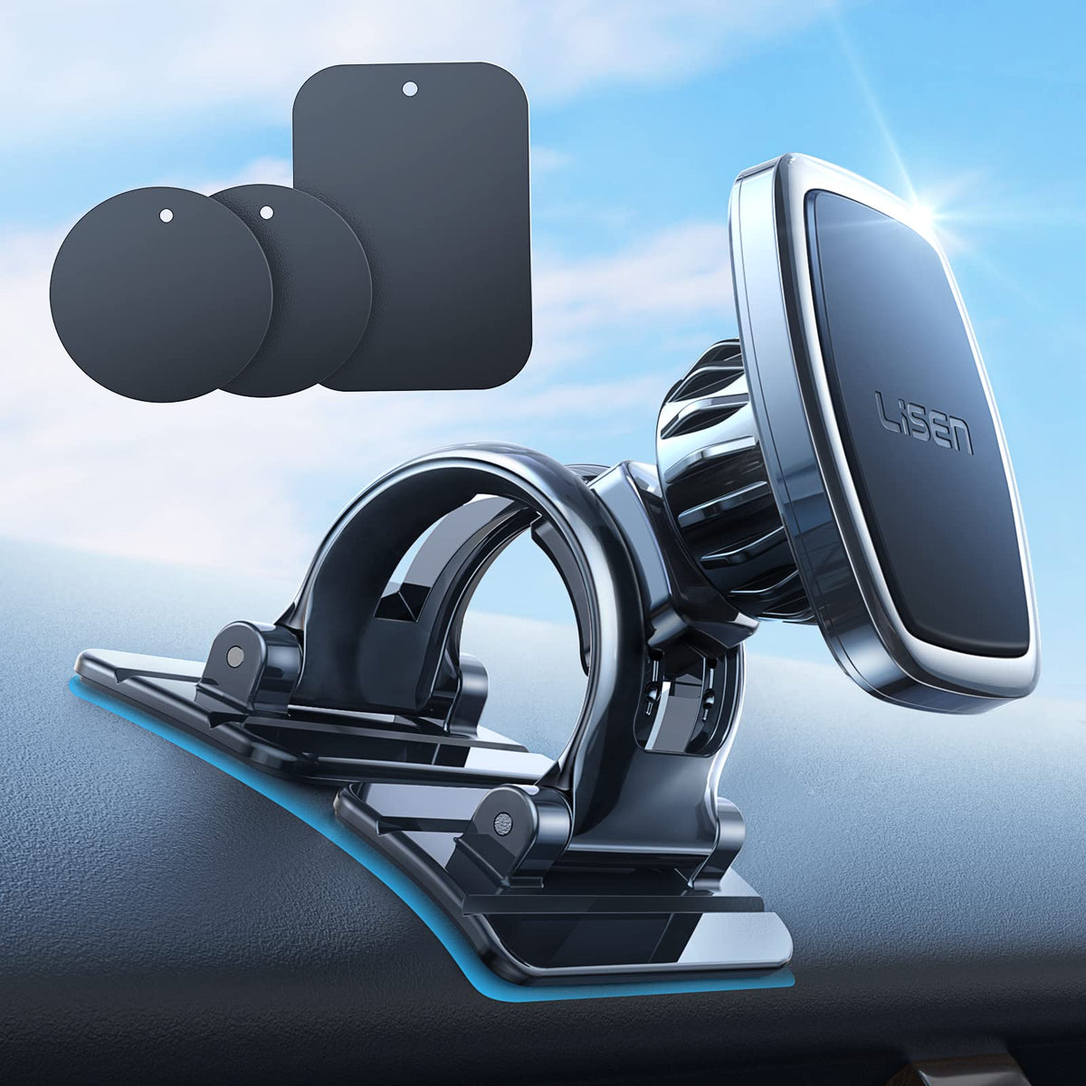 Lisen Magnetic Phone Holder For Car Fit Curved Surfaces Car Phone Holder Mount Flexible & Stable Dashboard Magnetic Phone Car Mo