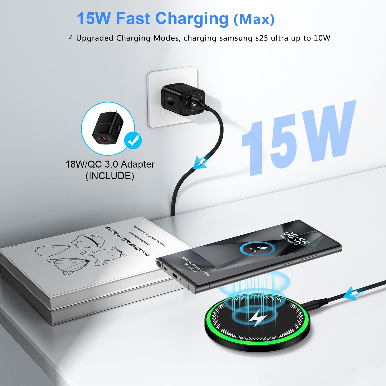 15W Fast Wireless Charger Samsung For Galaxy S25 Plus/S25 Ultra/S24 Fe/S23/S22 S21 Z Flip Fold 6 5, Wireless Charging Pad Phone