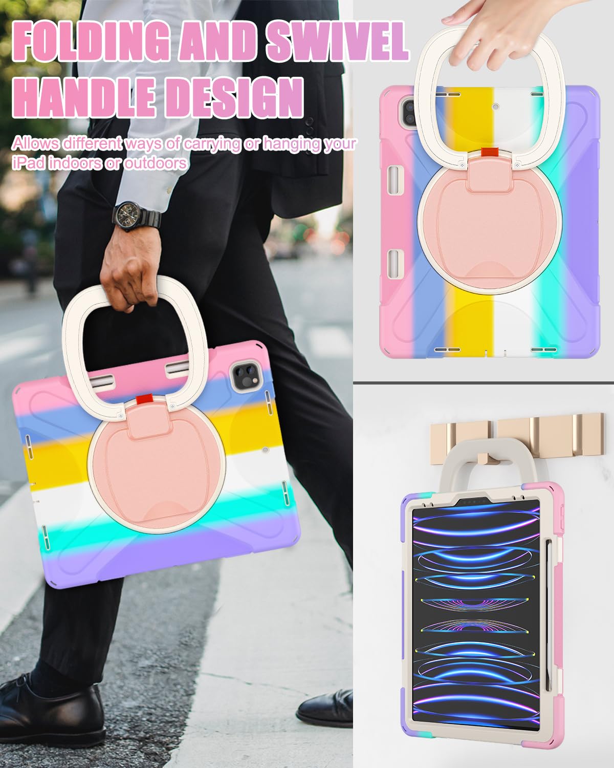 Braecn For New Ipad Air 13 Inch M2 Case 2024/ Ipad Pro 12.9 Case 6Th/5Th/4Th/3Rd Generation, Heavy Duty Silicone Case W/ 360Swiv