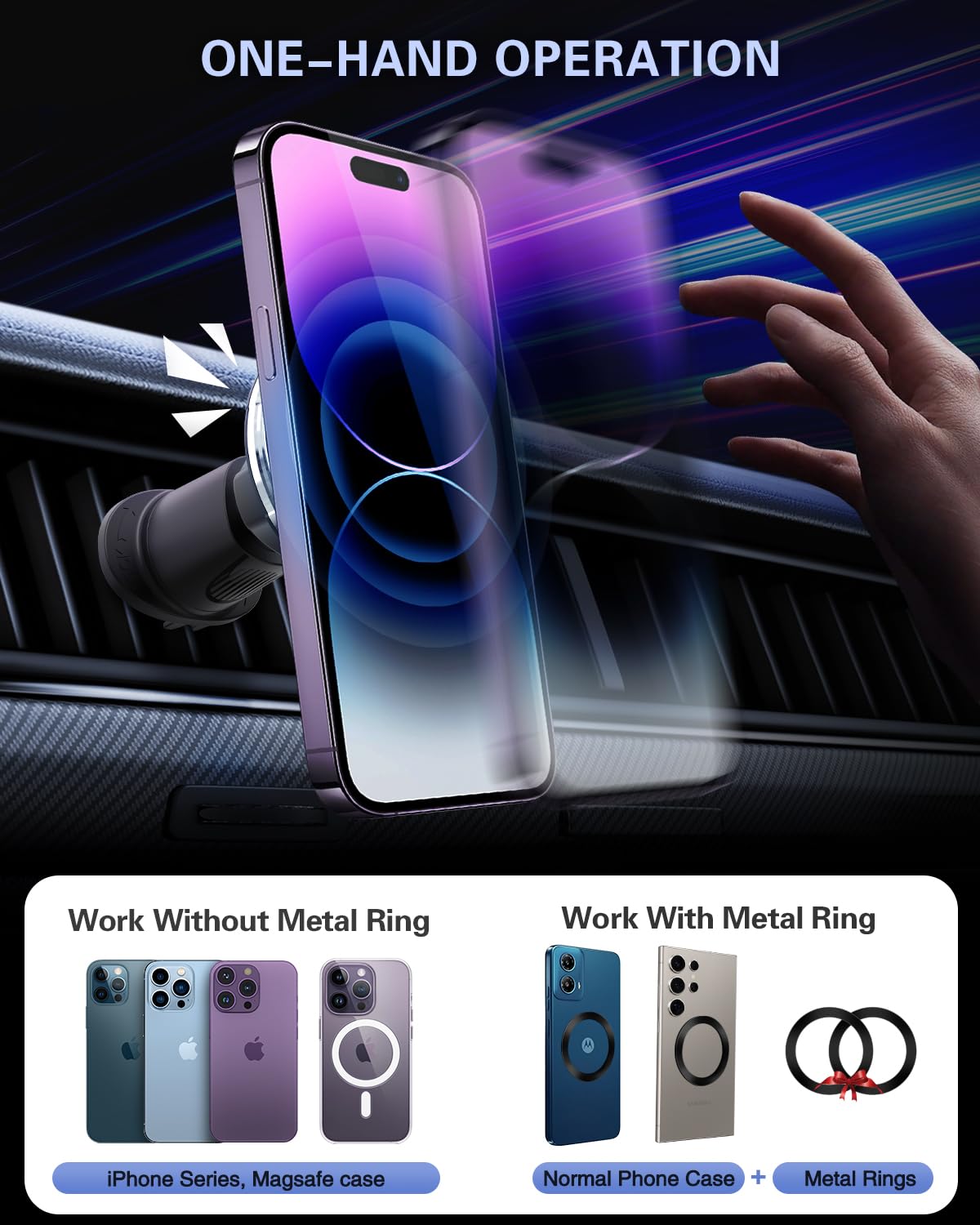 For Magsafe Vent Mount [Horizontal/Vertical]: Ultra Strong Magnetic Car Phone Holder, Circle Magnet Air Vent Stand For Mag Safe