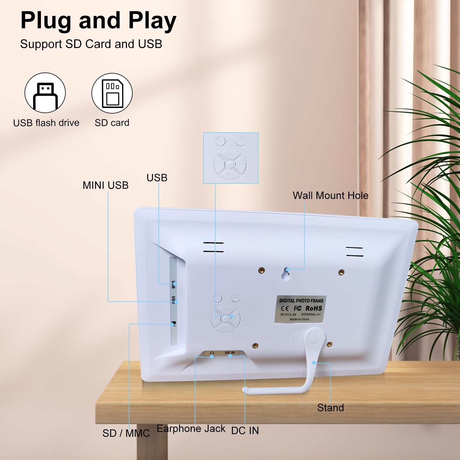 10 Inch Digital Picture Frame,Digital Photo Frames,Photo Video Player With Remote Control,Support Background Music,Multi Slidesh