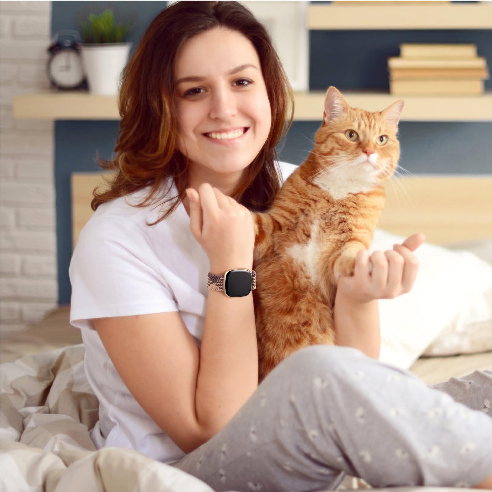 Maledan Compatible For Fitbit Versa 4/Sense 2 Bands Women Men, Cute Nylon Elastic Braided Wristbands Replacement For Fitbit Vers