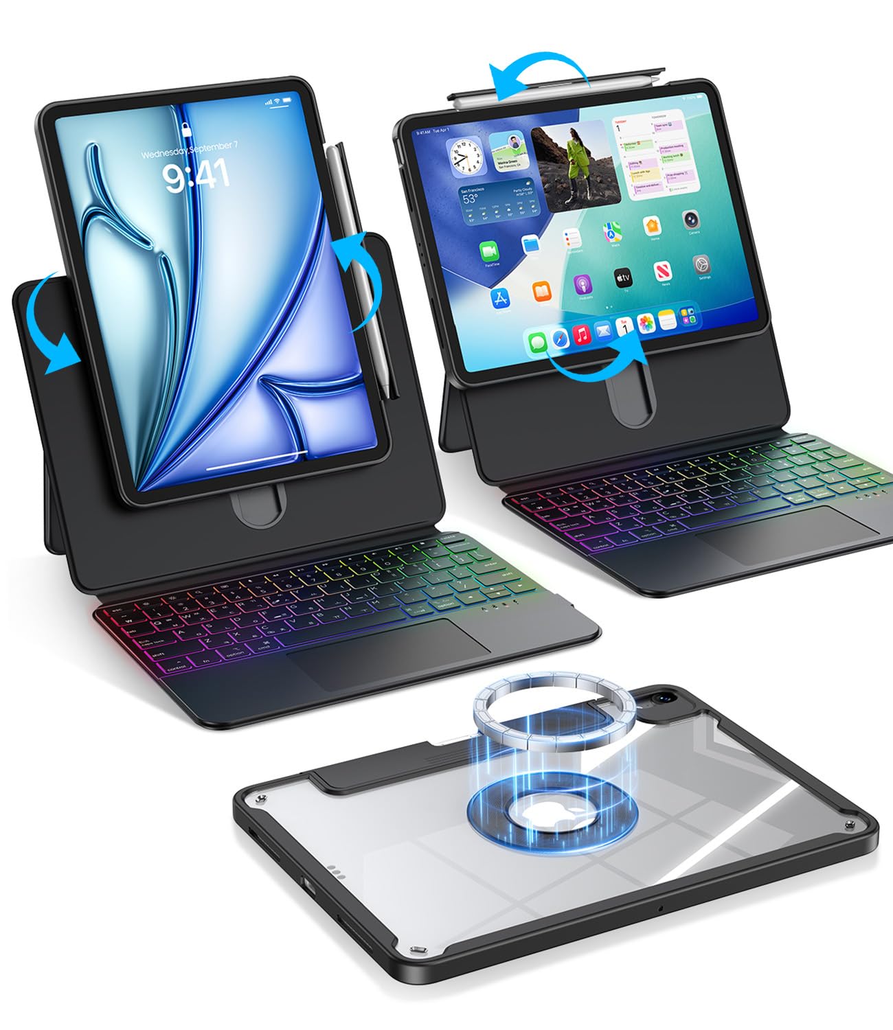BLOSOMEET Clear Keyboard Case for iPad Air 13 Inch (M3/M2, 2025/2024) & iPad Pro 12.9 inch (3/4/5/6th Gen), Native Gesture Track