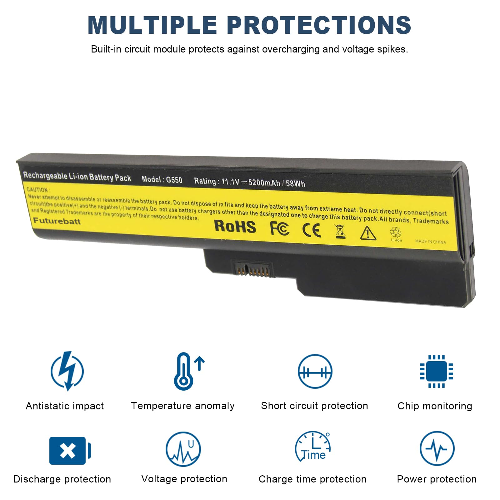 Futurebatt 6 Cell 5200Mah Laptop Battery For Lenovo 3000 B460 B550 G430 G450 G455 G530 G550 G555 N500, Ideapad B460 G430 V460 Z3