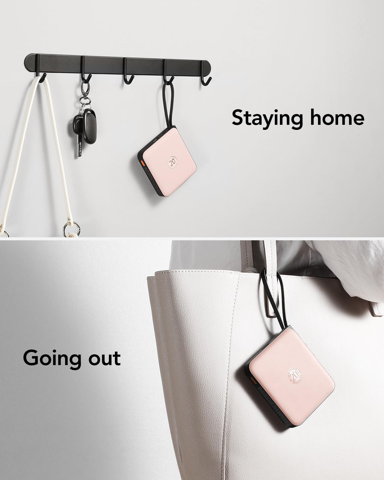 Vrurc Mini Portable Charger, 22.5W Usb C Fast Charging 10000Mah Pocket Power Bank With Built In Cable, Battery Pack For Iphone 1